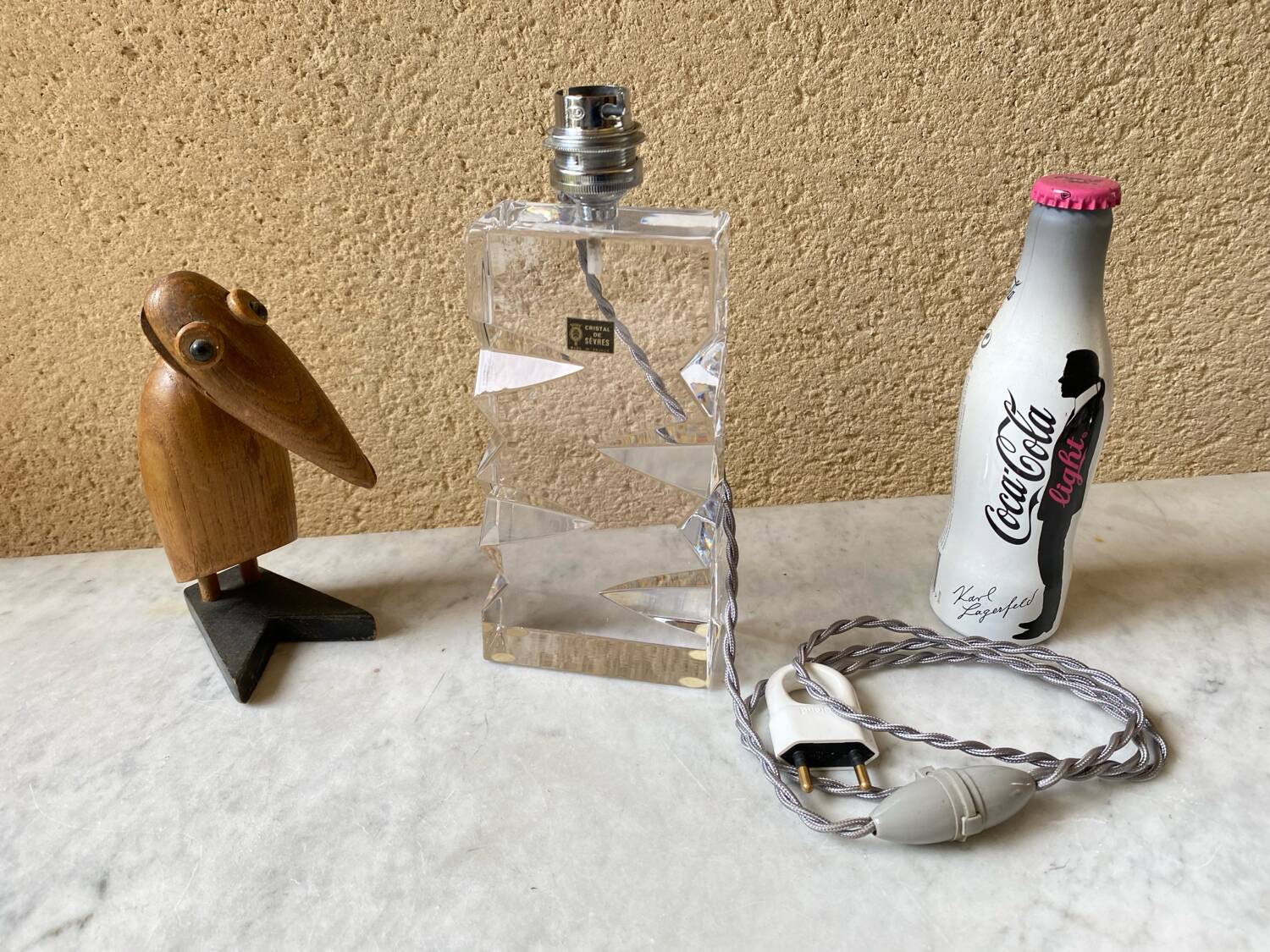 Vintage Sèvres crystal lamp base, Bauhaus/Art Deco design