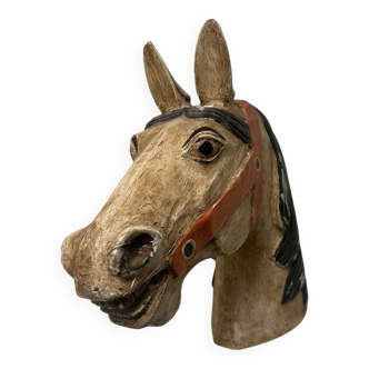 Polychrome wooden carousel horse head