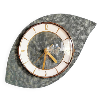 Horloge vintage pendule murale silencieuse années 60 asymétrique "Vert doré"