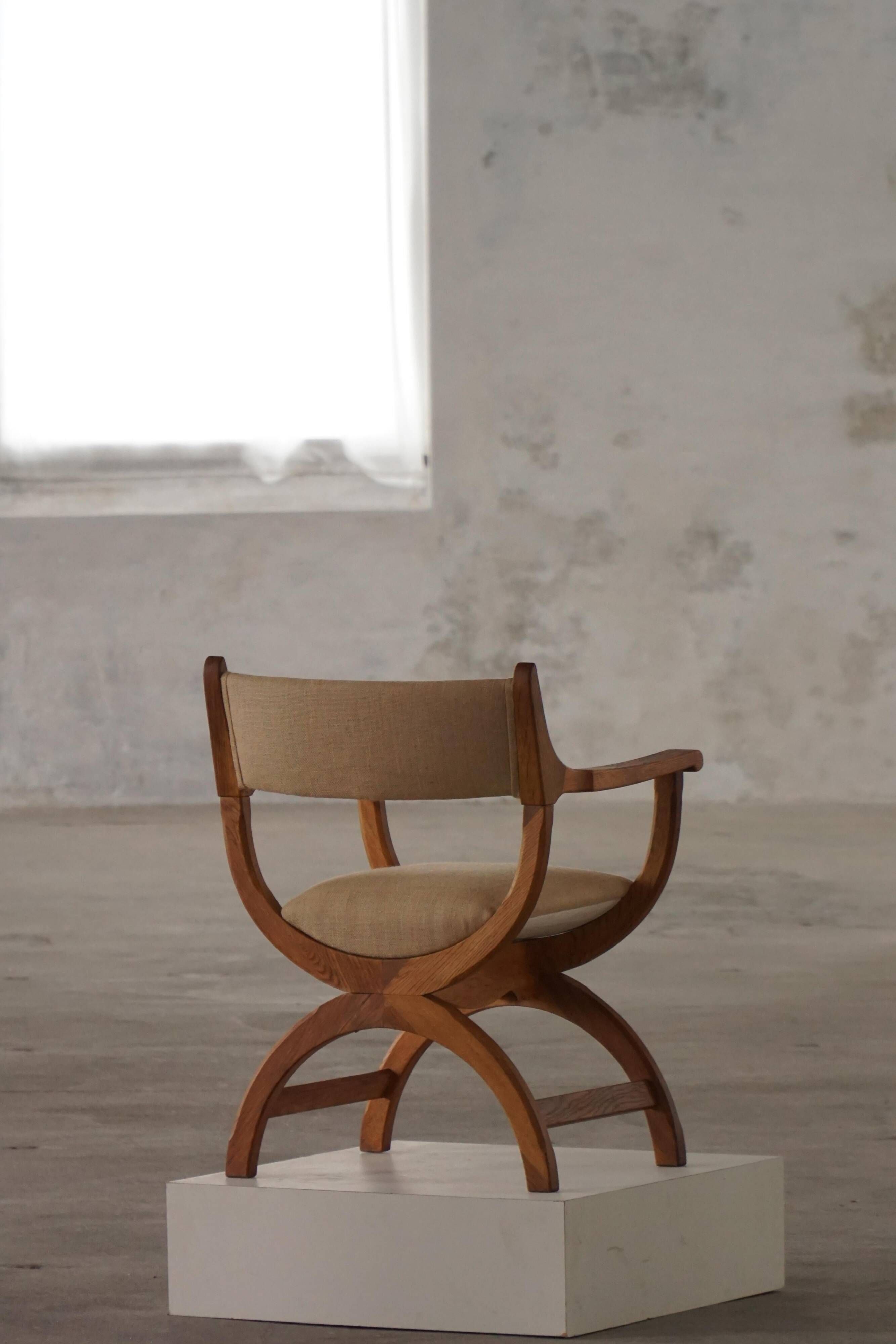 "Kurul" armchair in Oak and jute fabric, Henning Kjærnulf, Mid-century modern, 1960s