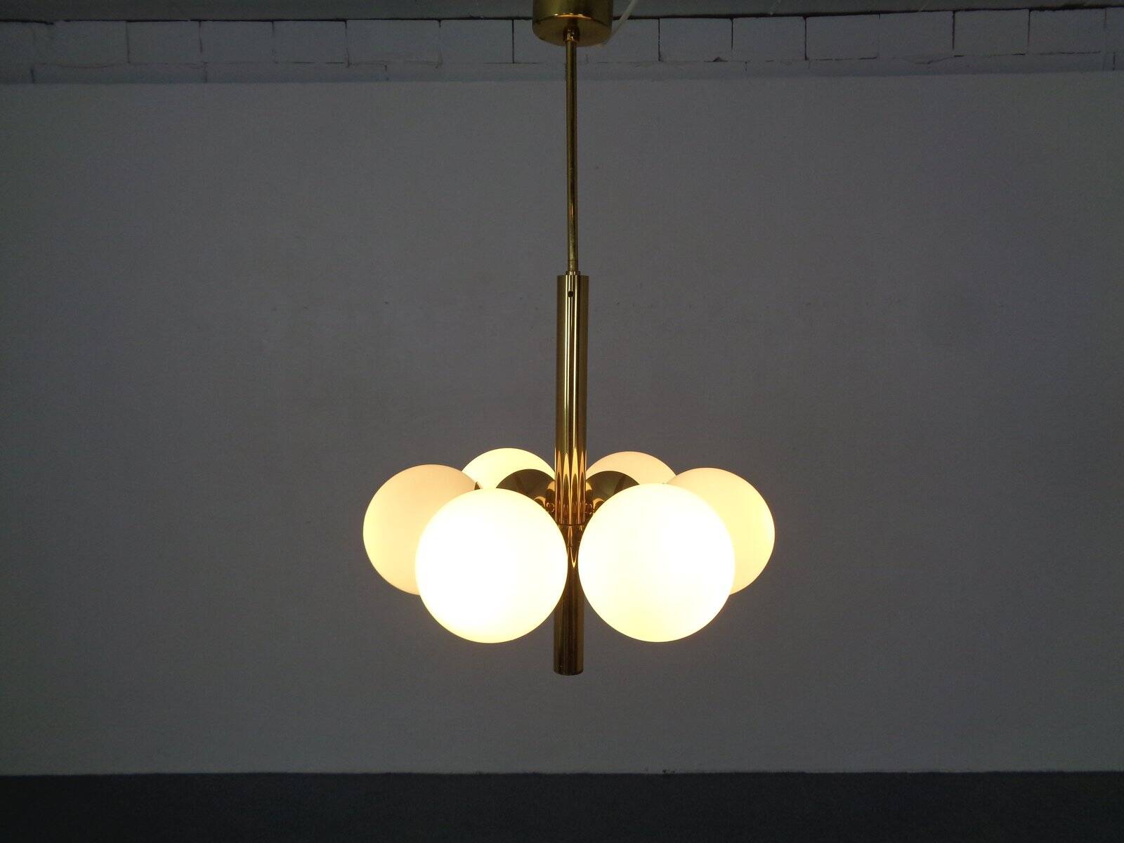 Sputnik brass and glass ceiling chandelier from Kaiser Idell / Kaiser Leuchten, Germany, 1960s