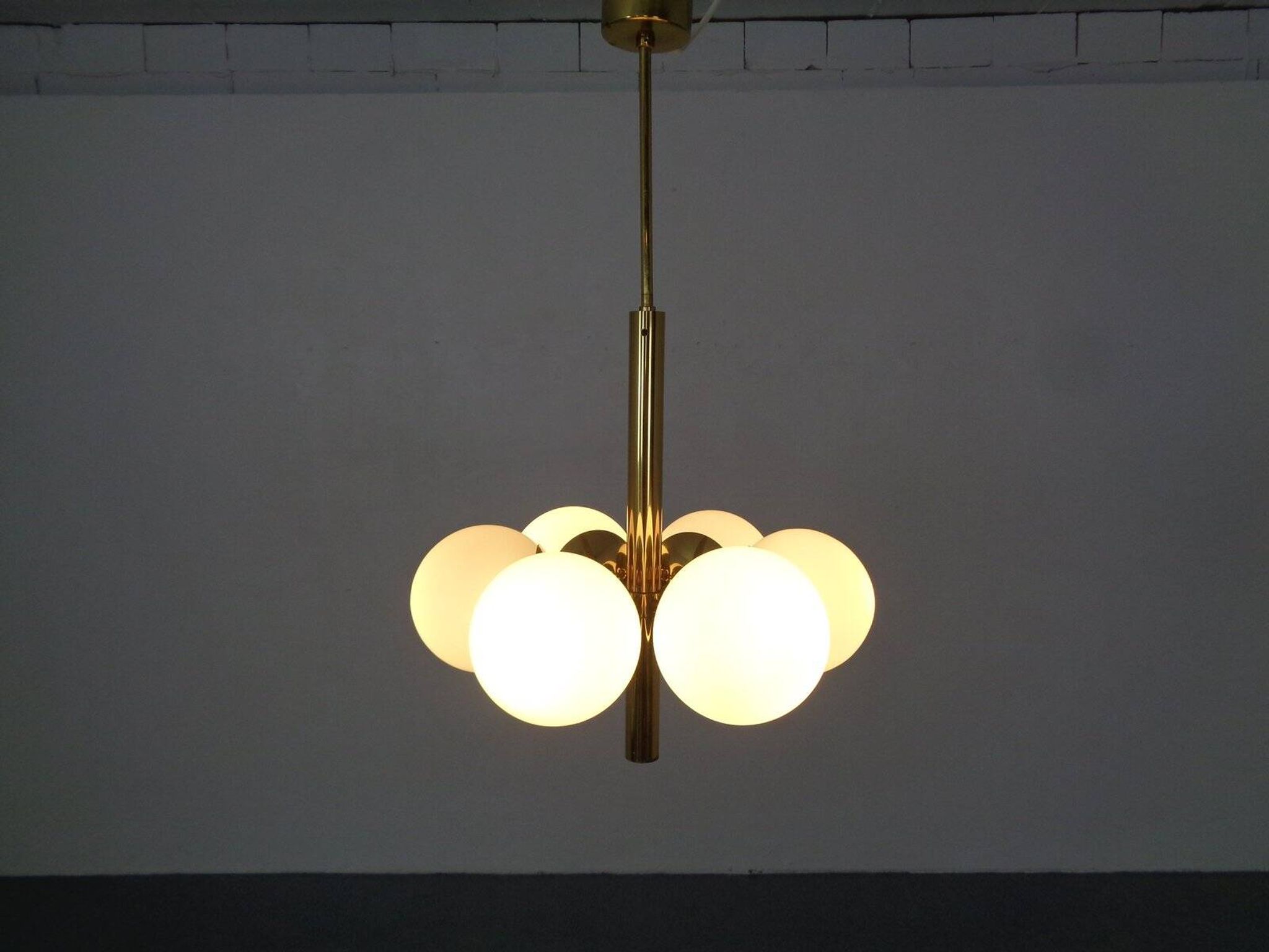 Sputnik brass and glass ceiling chandelier from Kaiser Idell / Kaiser Leuchten, Germany, 1960s
