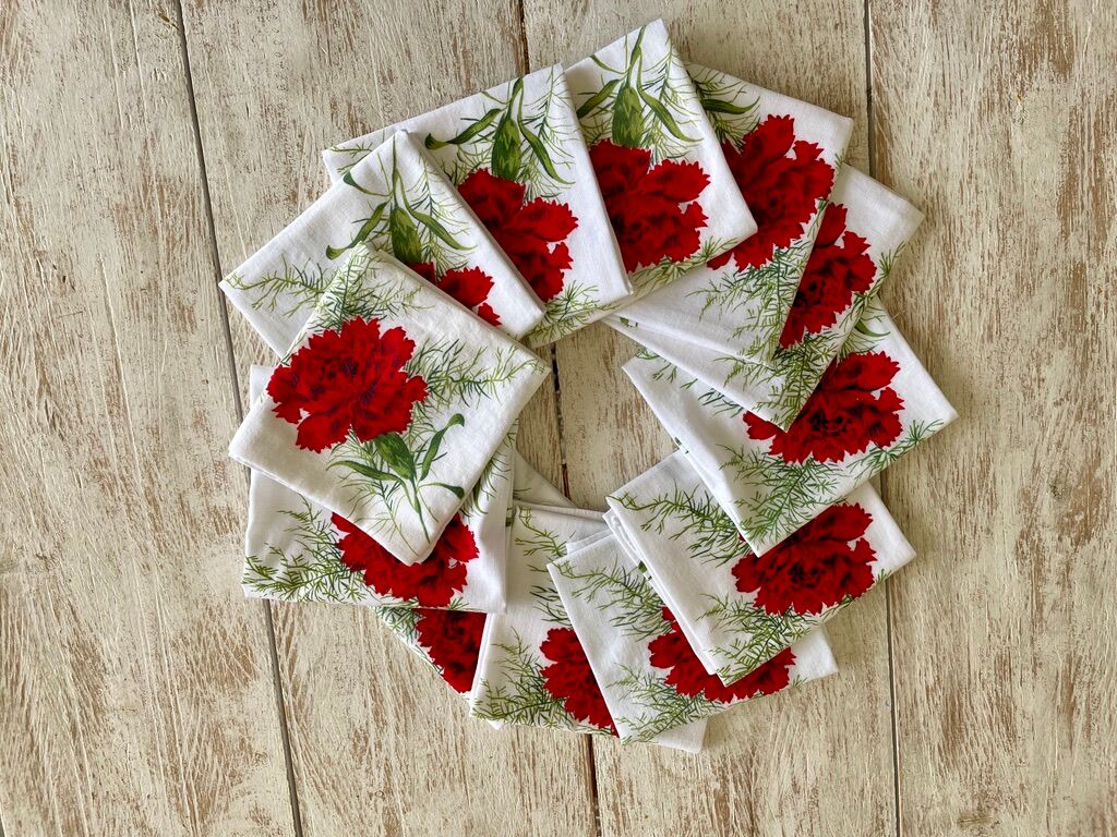 Set of 12 vintage towels printed eyelets - 45x45cm - cotton