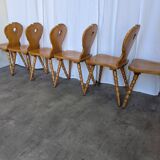 Set of 6 Vintage Tyrolean Heart Cutout Wooden Dining Chairs, Farmhouse