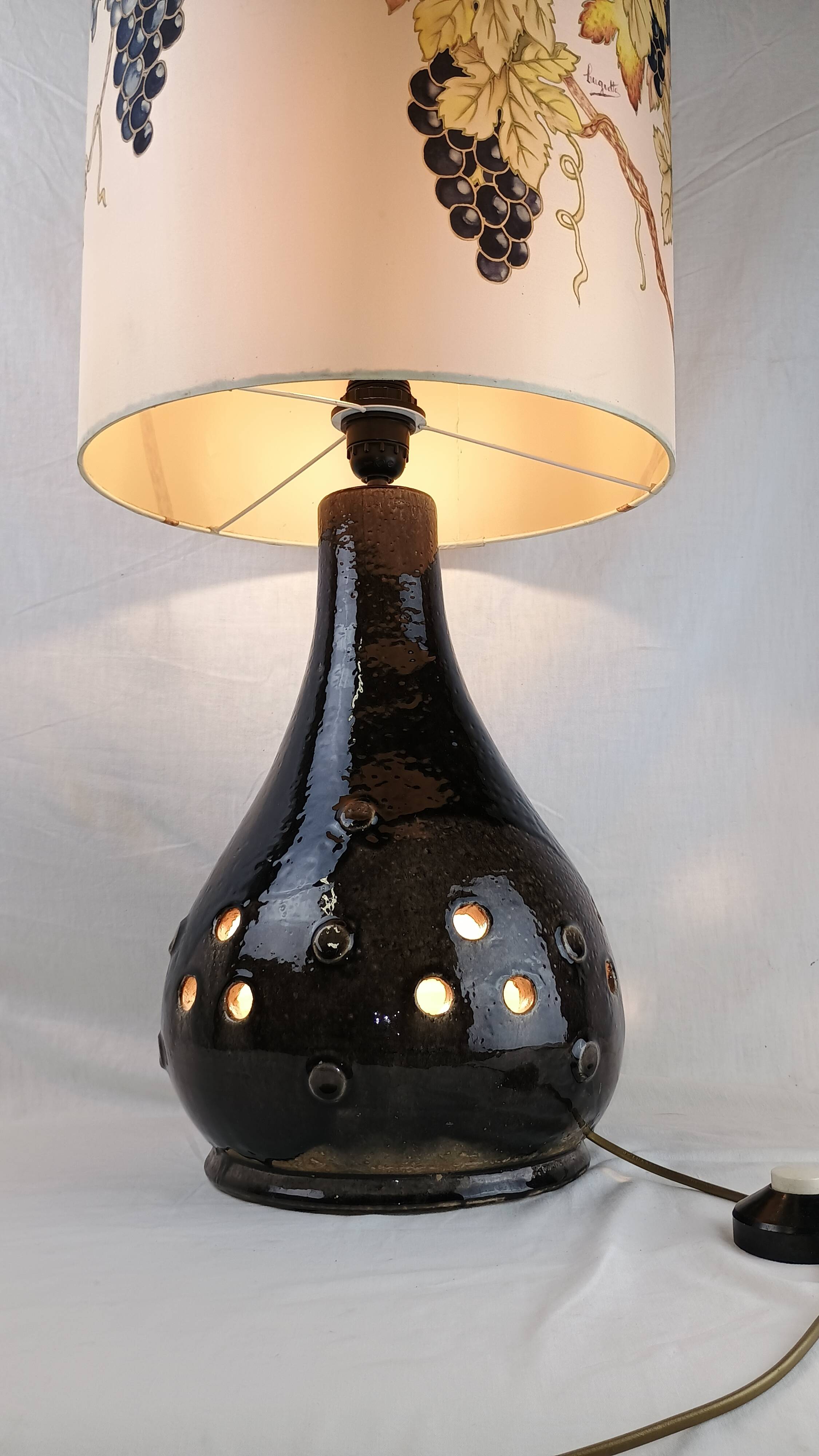 Lampe de sol vintage années 70 céramique abat-jour signé Style West Germany