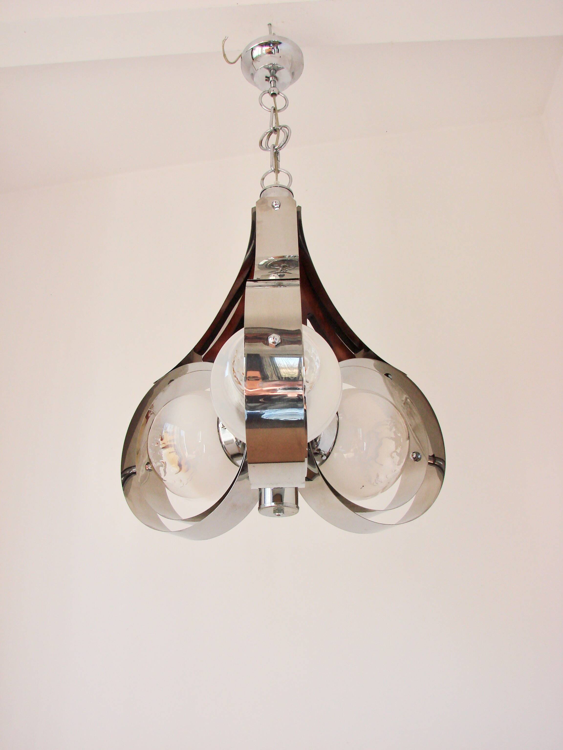 Mazzega Murano pendant lamp, Italy, 1970s – chrome and art glass
