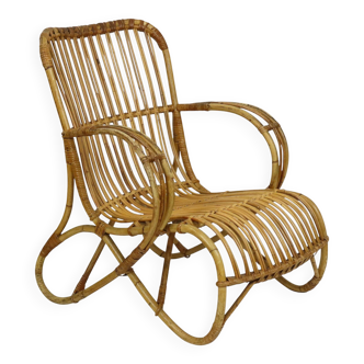 Vintage Rattan Lounge Chair Armchair Rohé Noordwolde
