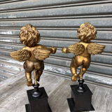 Pair of gilded cherubs on a Napoléon III base