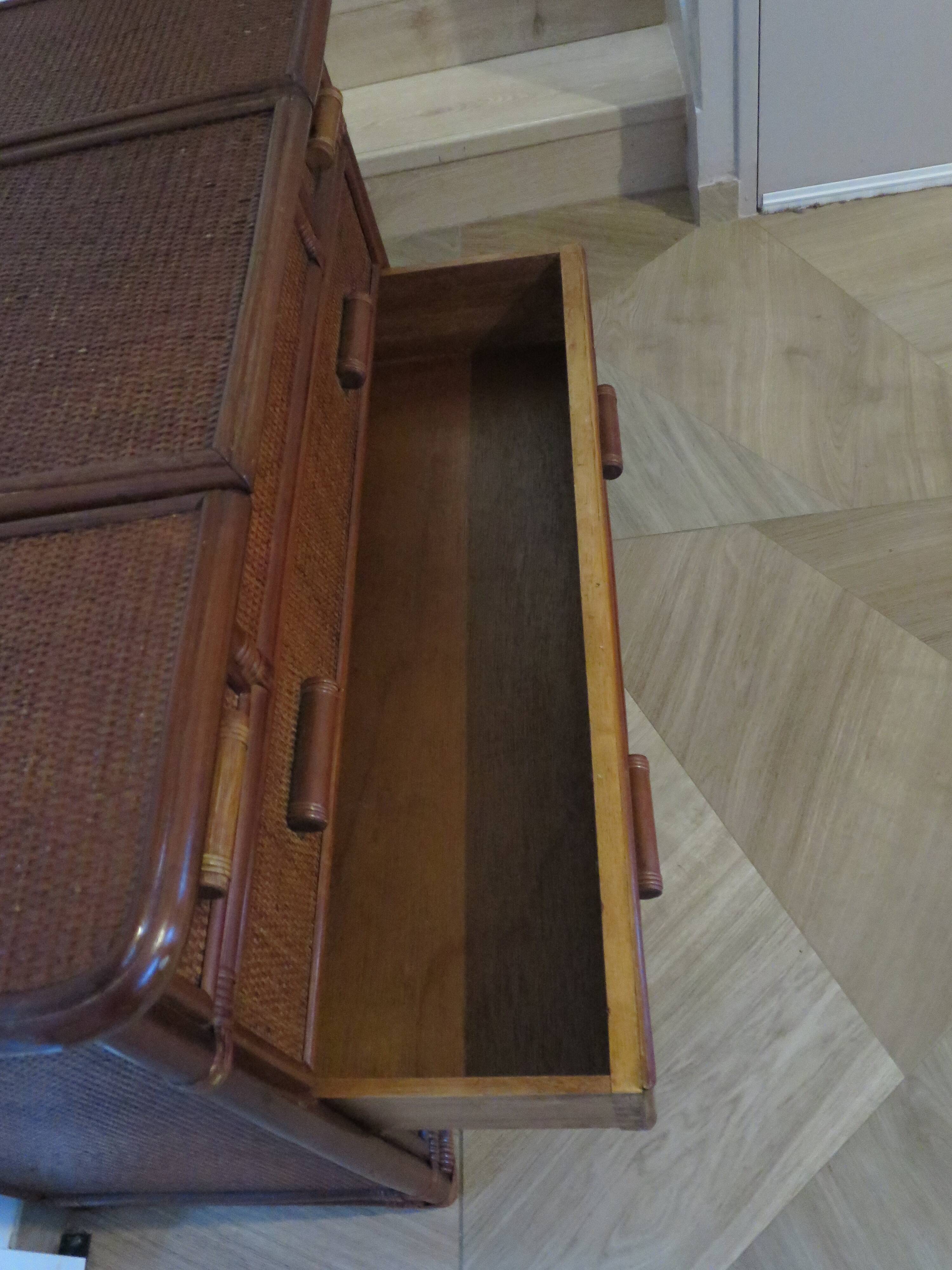 Vintage dressing table/chest - woven rattan - 5 drawers - mirror - 1960s/70s