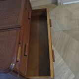 Vintage dressing table/chest - woven rattan - 5 drawers - mirror - 1960s/70s