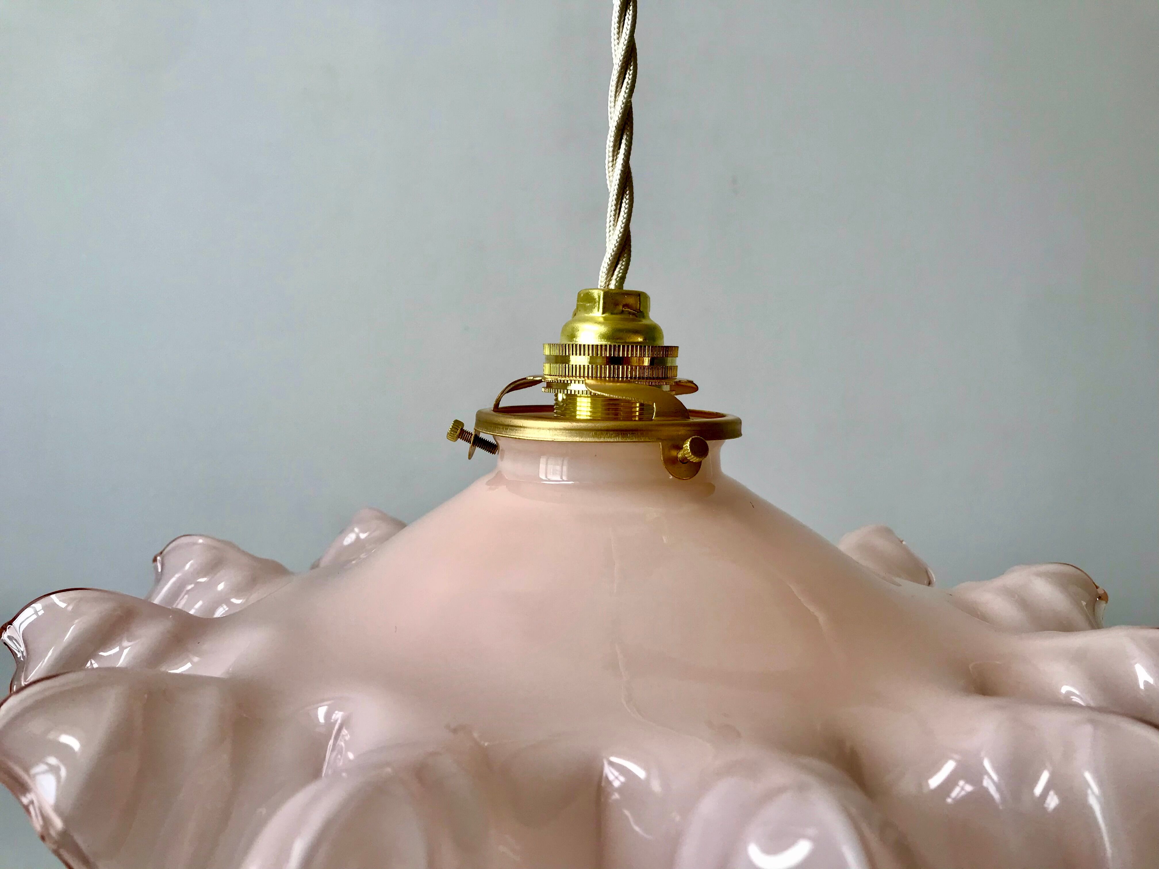 suspension in serrated opaline pleated pink early twentieth century