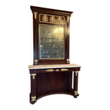 Italian Empire Mahogany and Parcel Gilt Console with Mirror and Carrara Marble Top, Late 18th Century