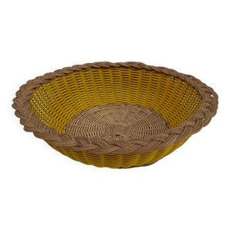 Basket, vintage wicker basket and yellow scoubidou