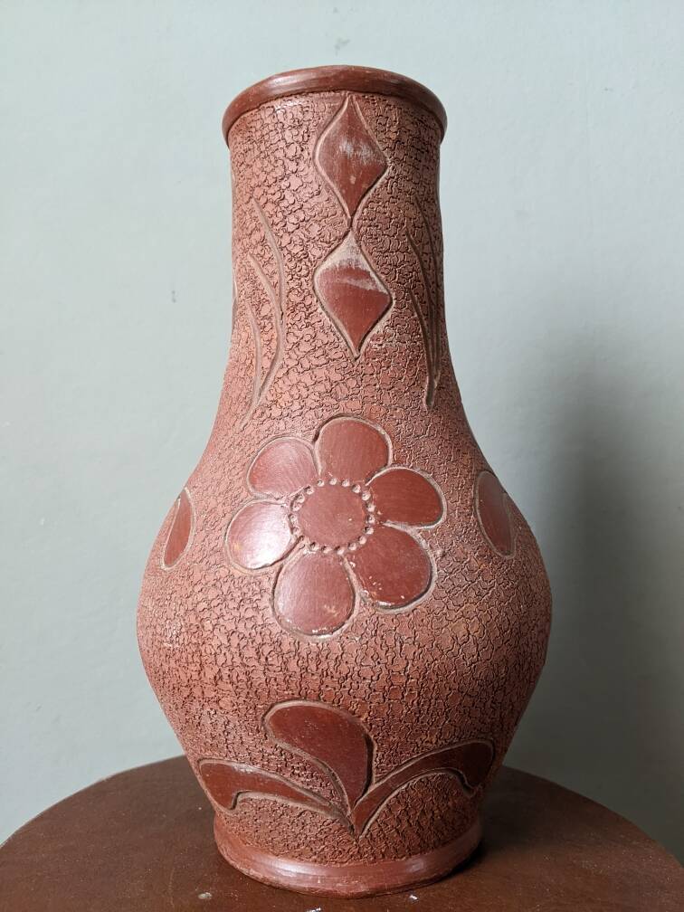 Vintage Portuguese ceramic terracotta clay terracotta pottery vase