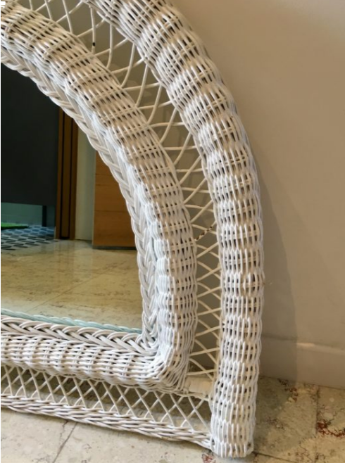 Vintage rattan mirror half moon white