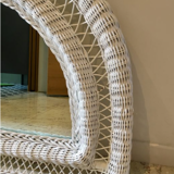 Vintage rattan mirror half moon white