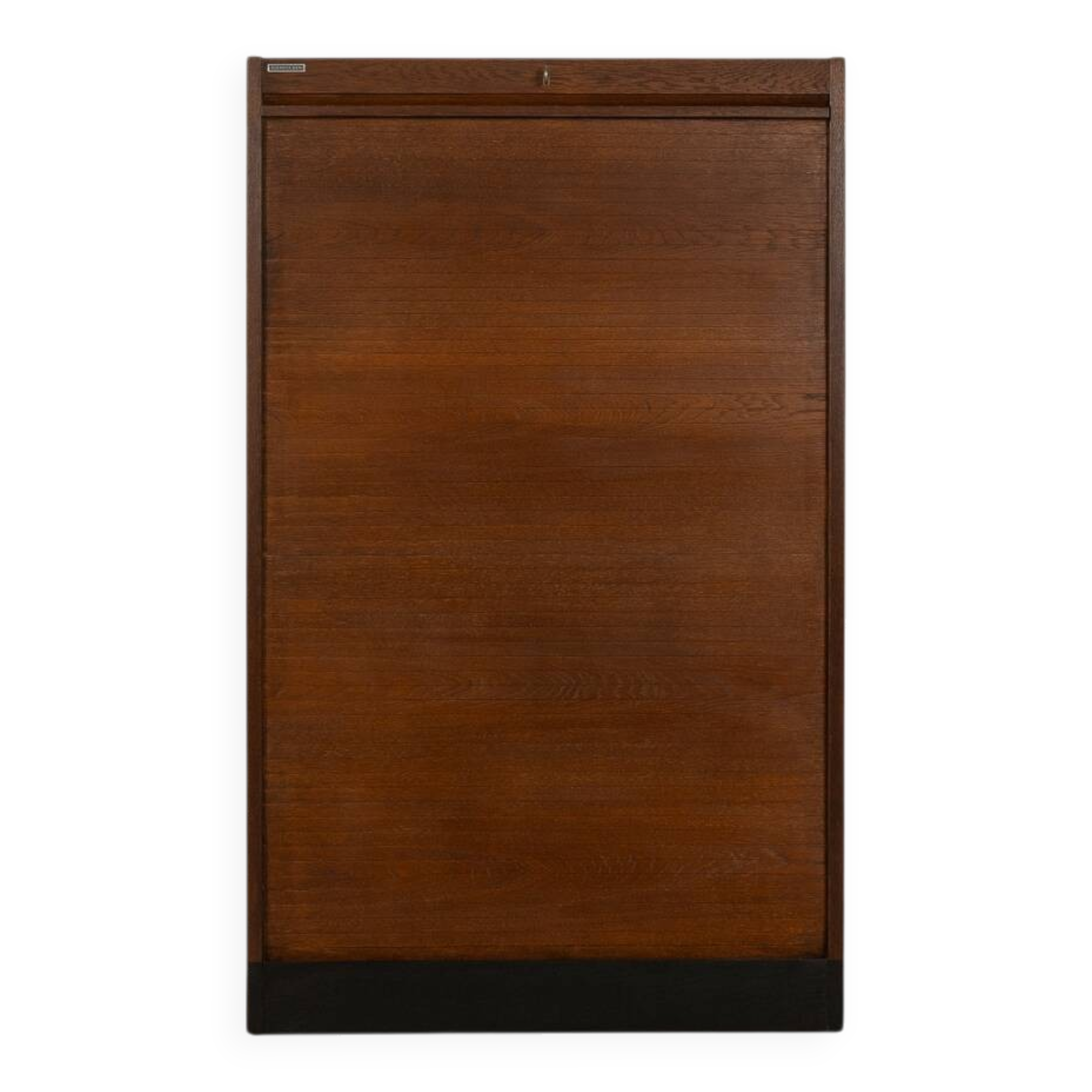 Tambour cabinet from the 1950s, dark stained oak veneer