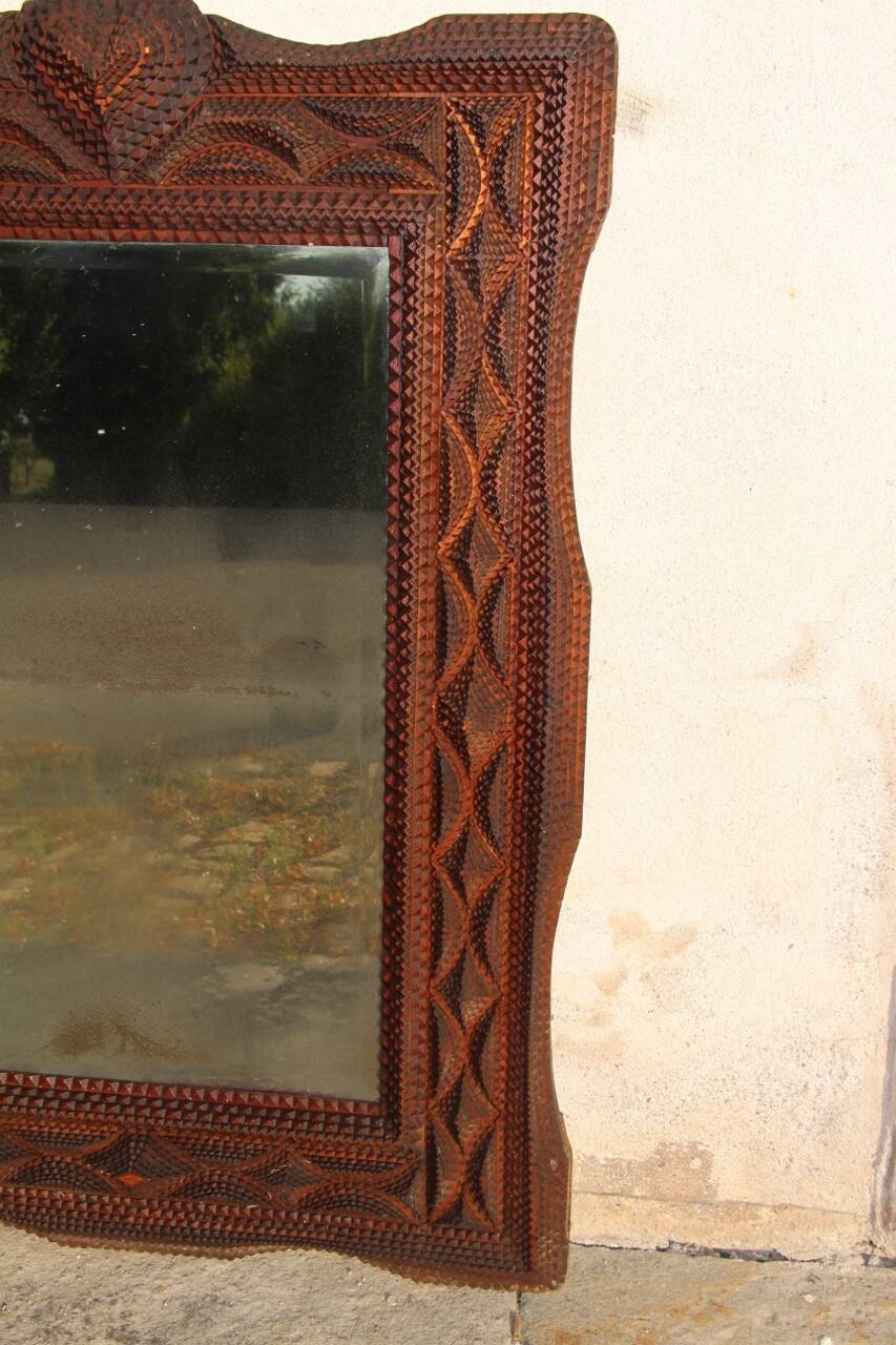 large tramp art mirror 19th century