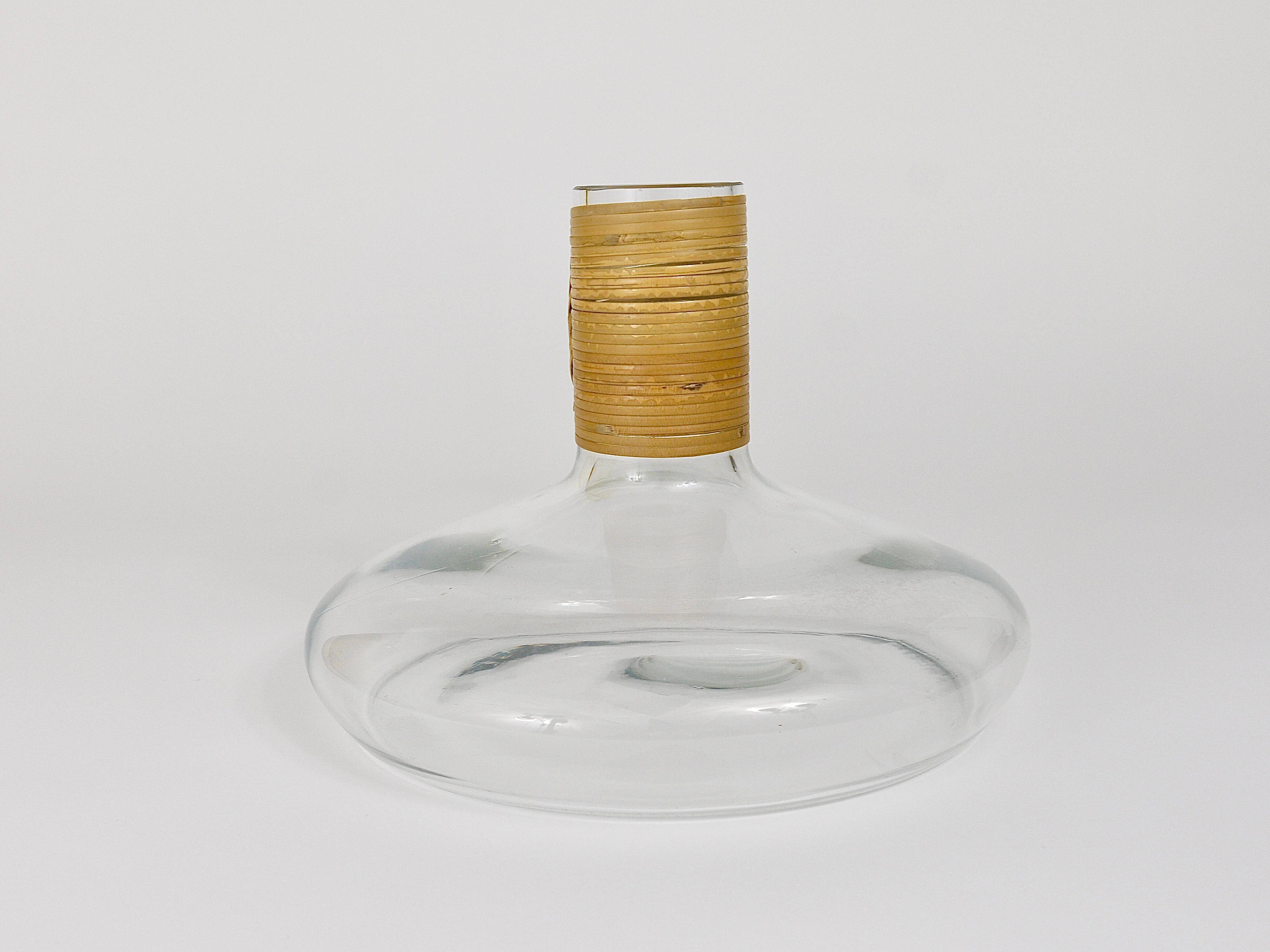 Vase or decanter by Carl Aubock with wicker top, mid-century, Austria, 1950s.