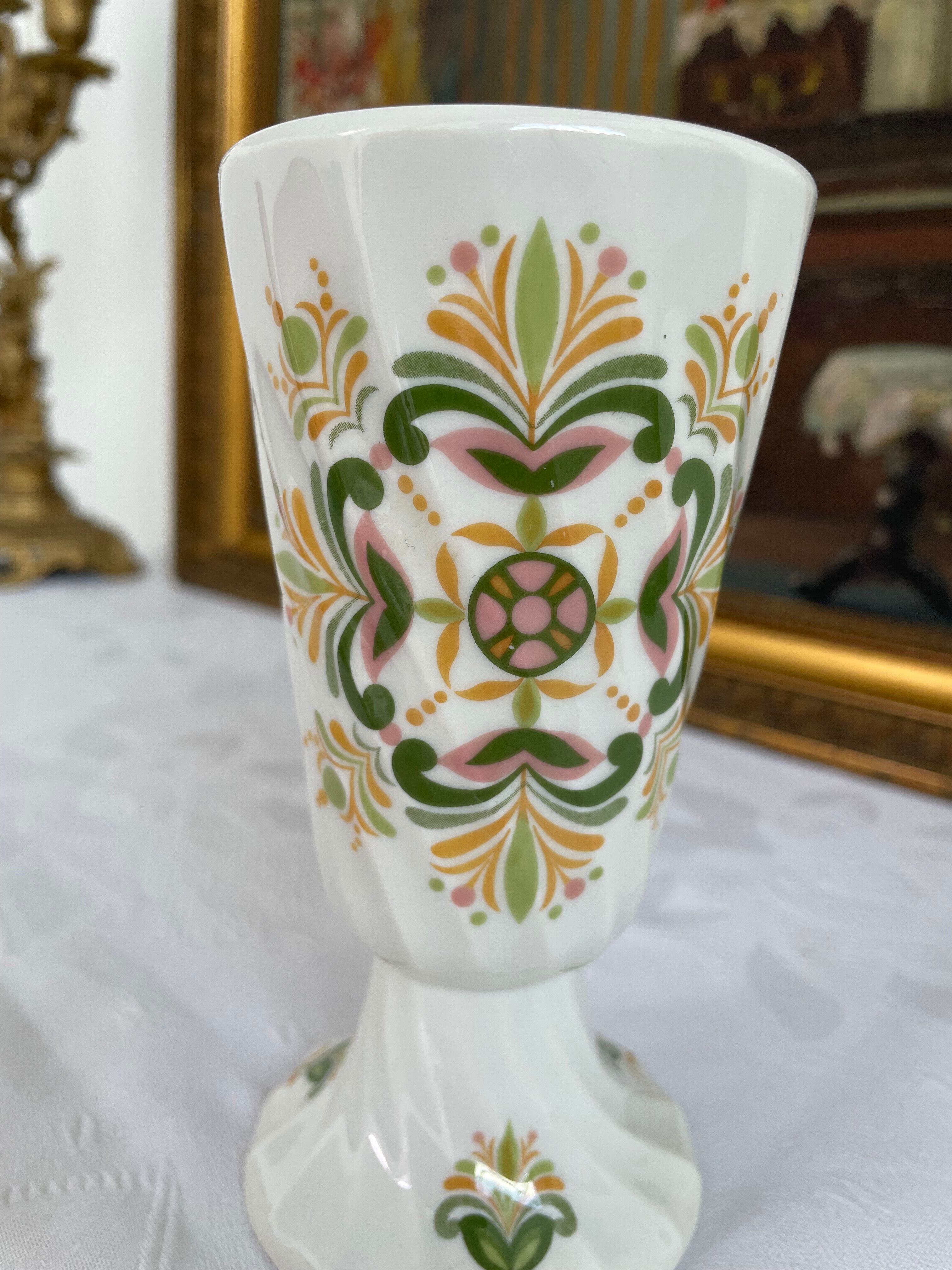 Vintage small vase stylized floral pattern porcelain ouragan ulysse paris, 1970s, france