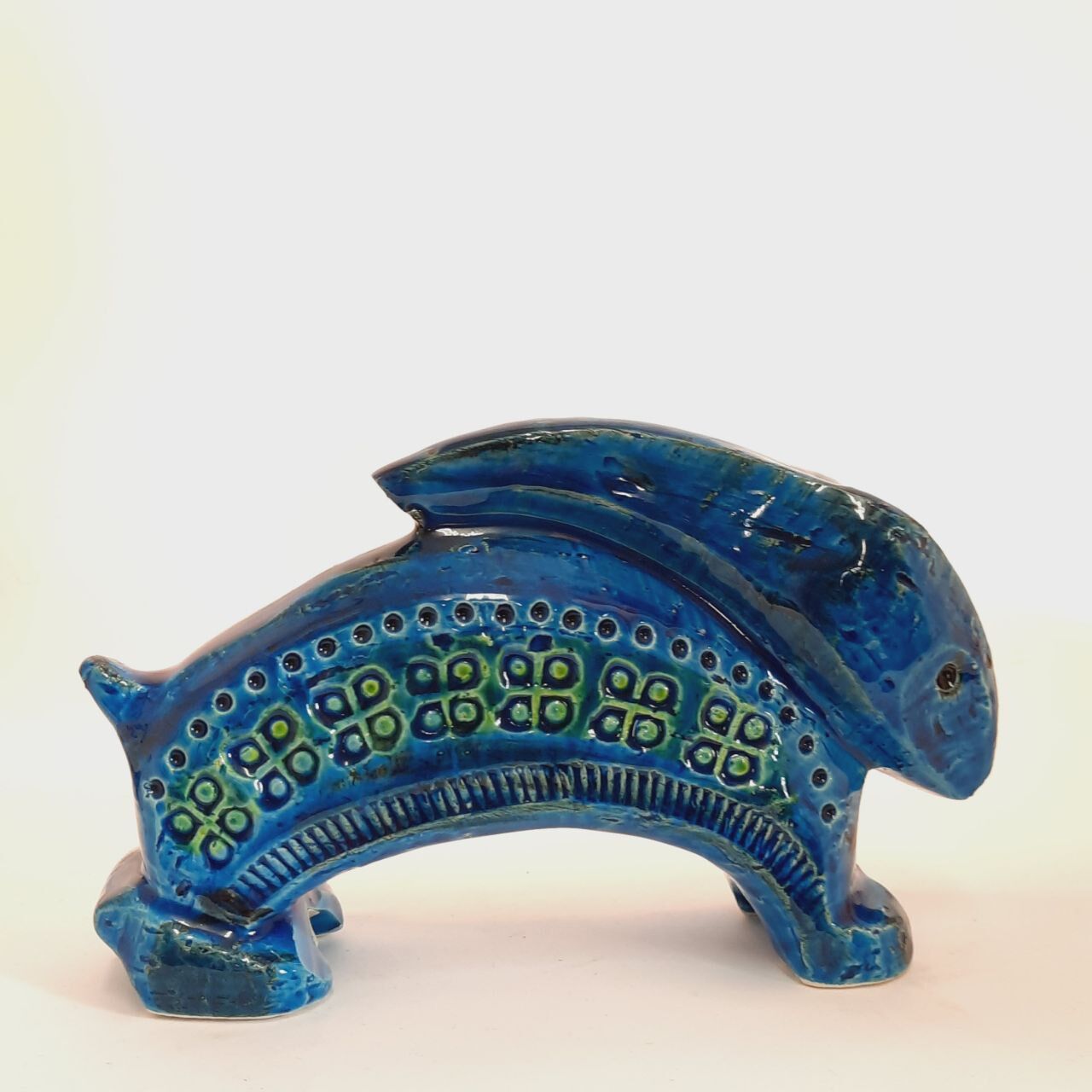 Rabbit statue, vintage, Aldo Londi for Bitossi, Rimini blue series