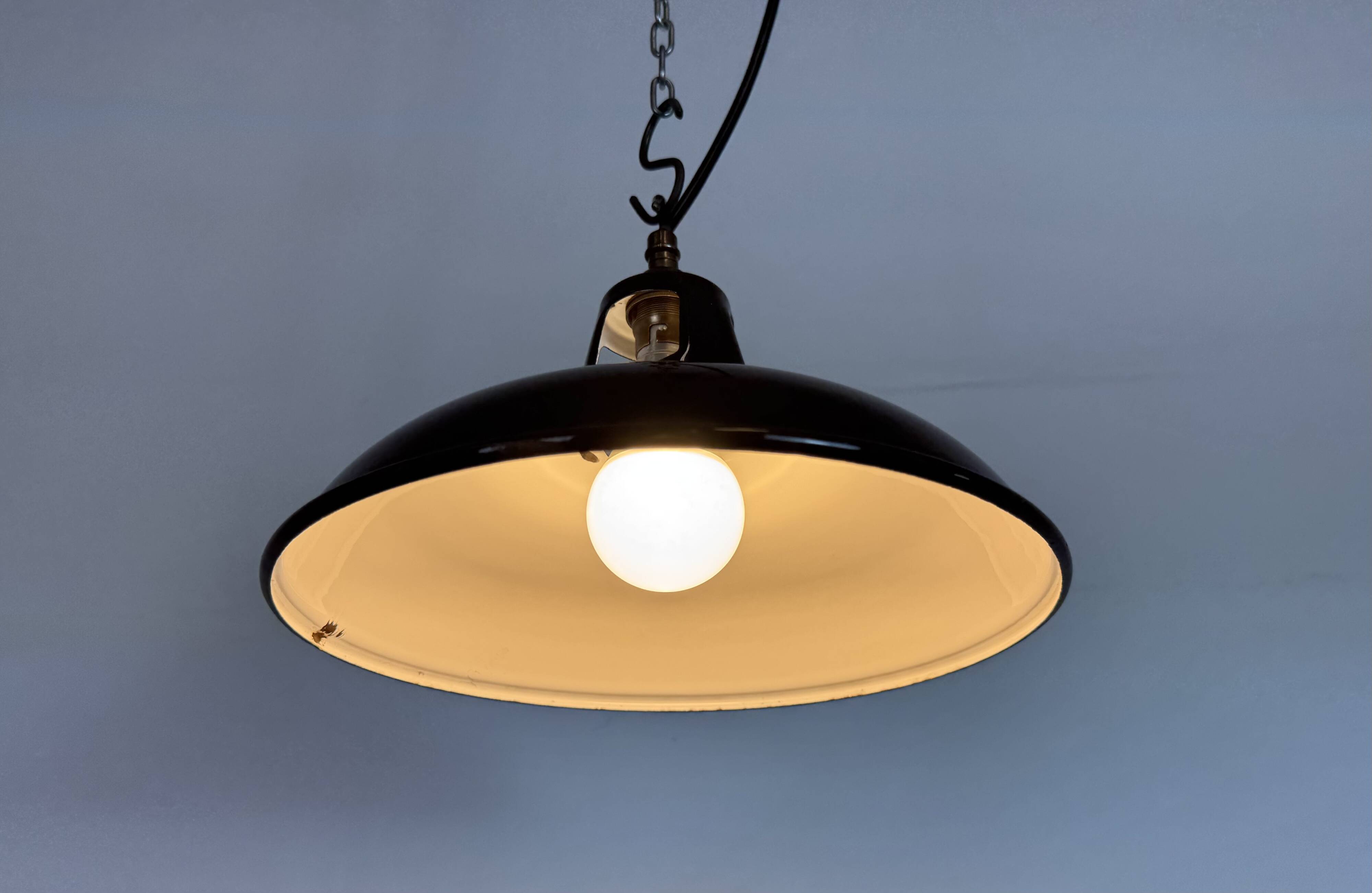 Industrial Brown Enamel Factory Pendant Lamp , 1960s