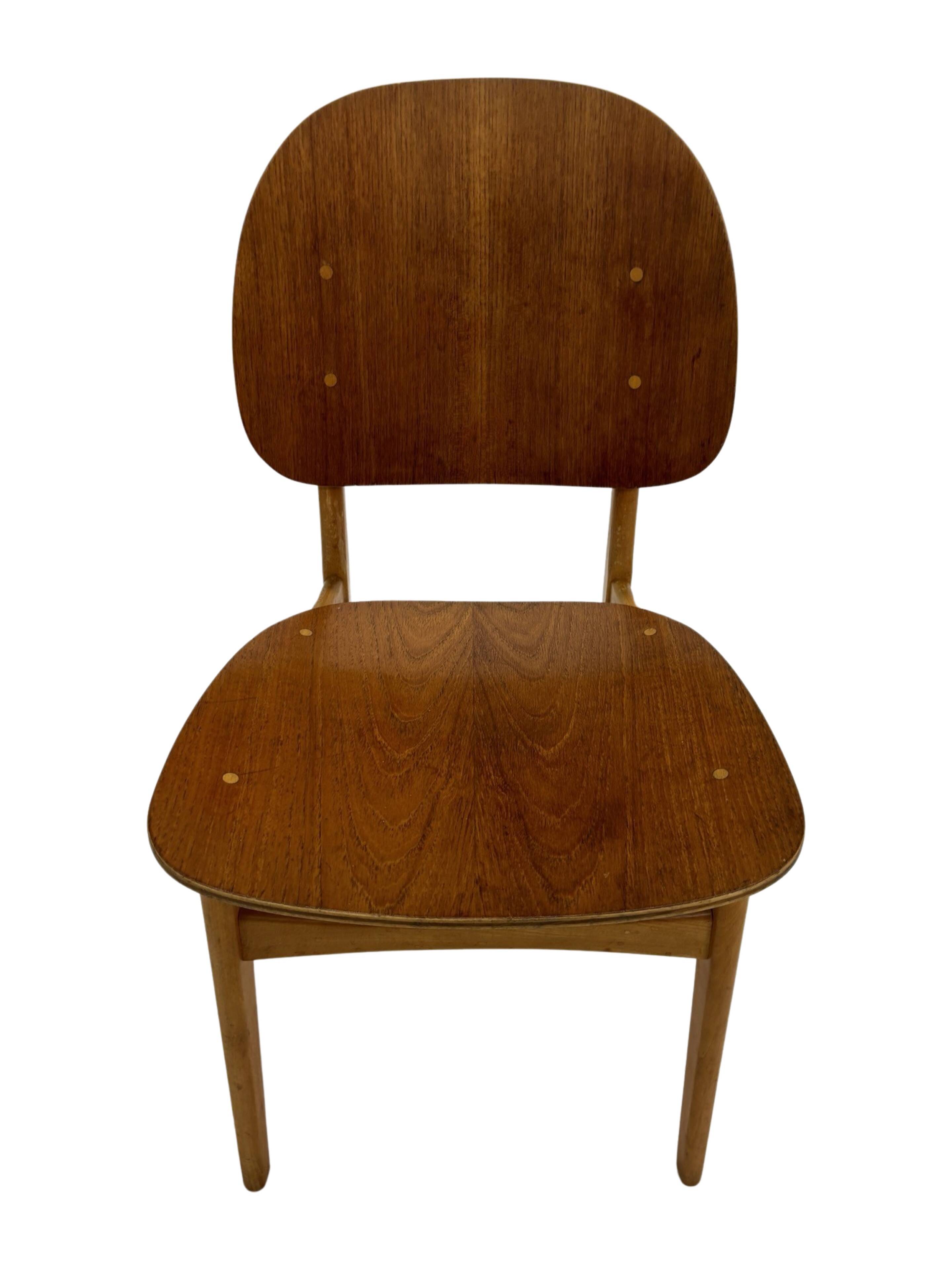 Vintage dining room chair Scandinavian 1960s plywood and teak design