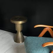 Sculptural metal side table, contemporary brassy side for modern interiors