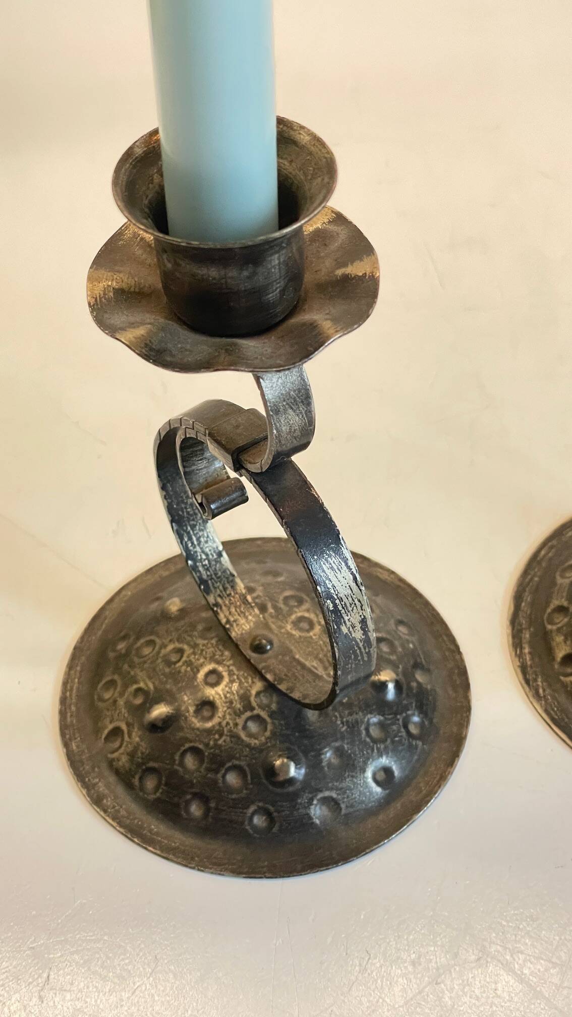 Vintage Black Patina Metal Candlesticks