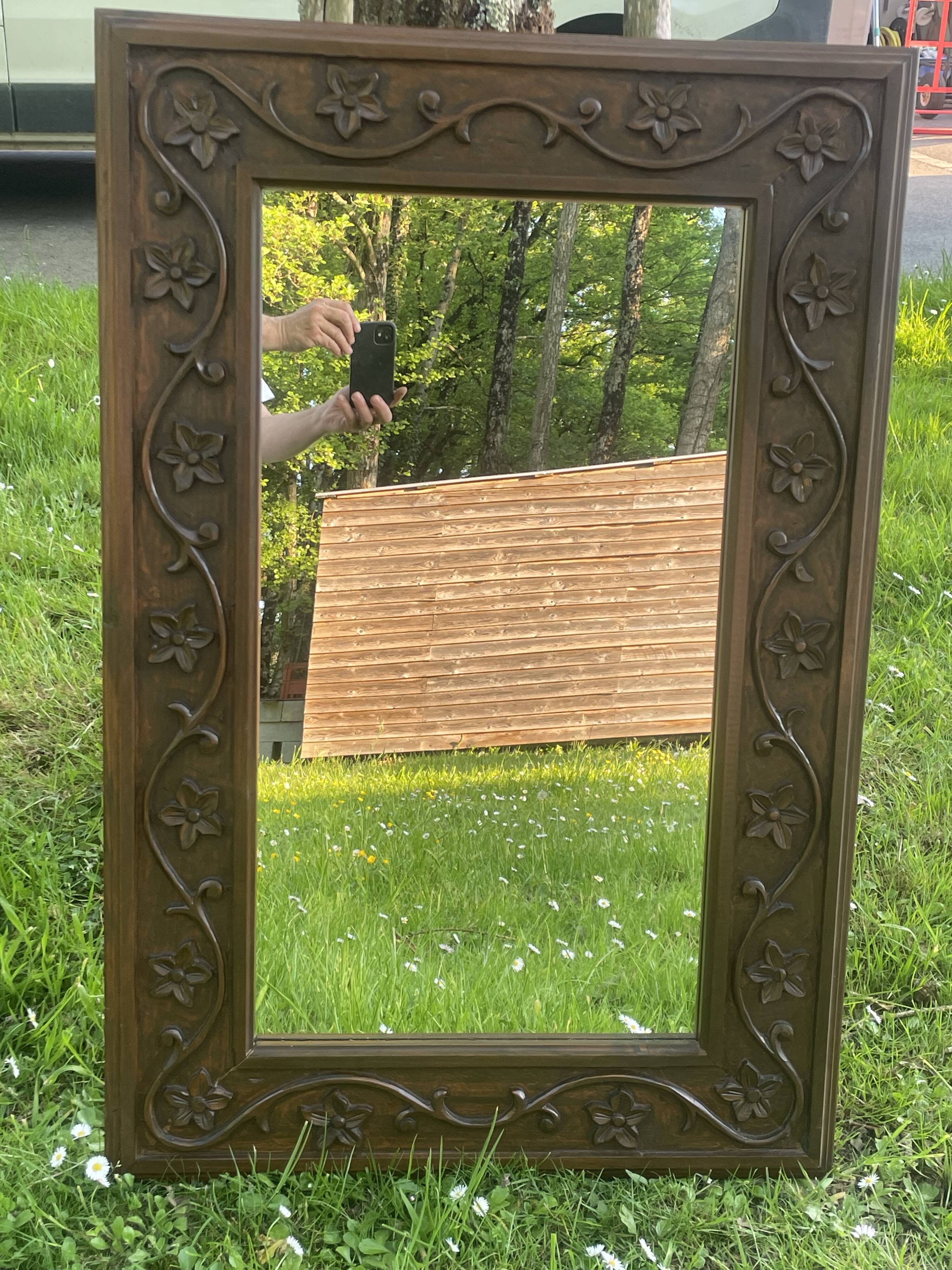 Large carved wooden mirror in Art Nouveau style