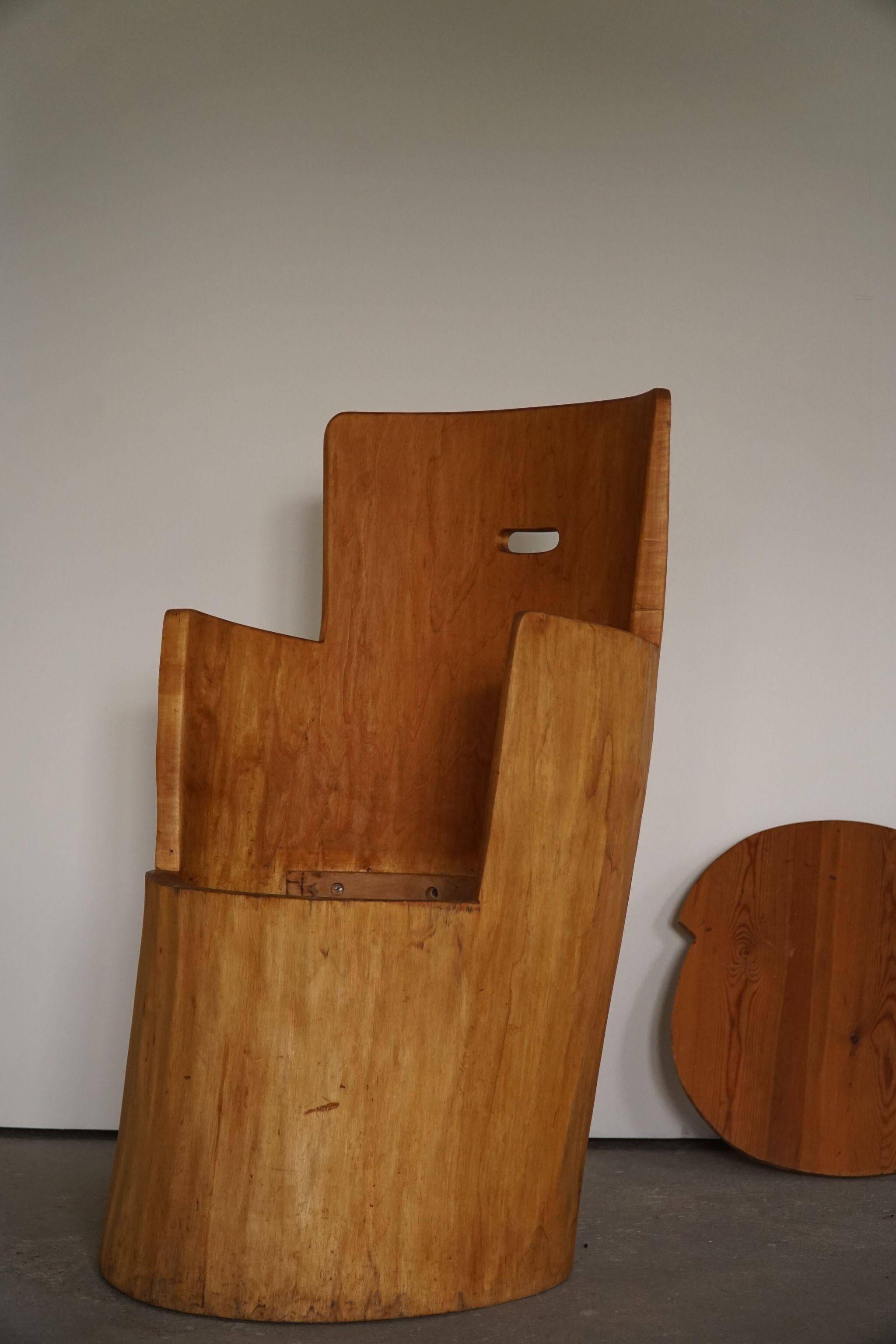 Brutalist Sculptural Trunk Armchair from the Mid-Century in Solid Pine, Swedish, 1960