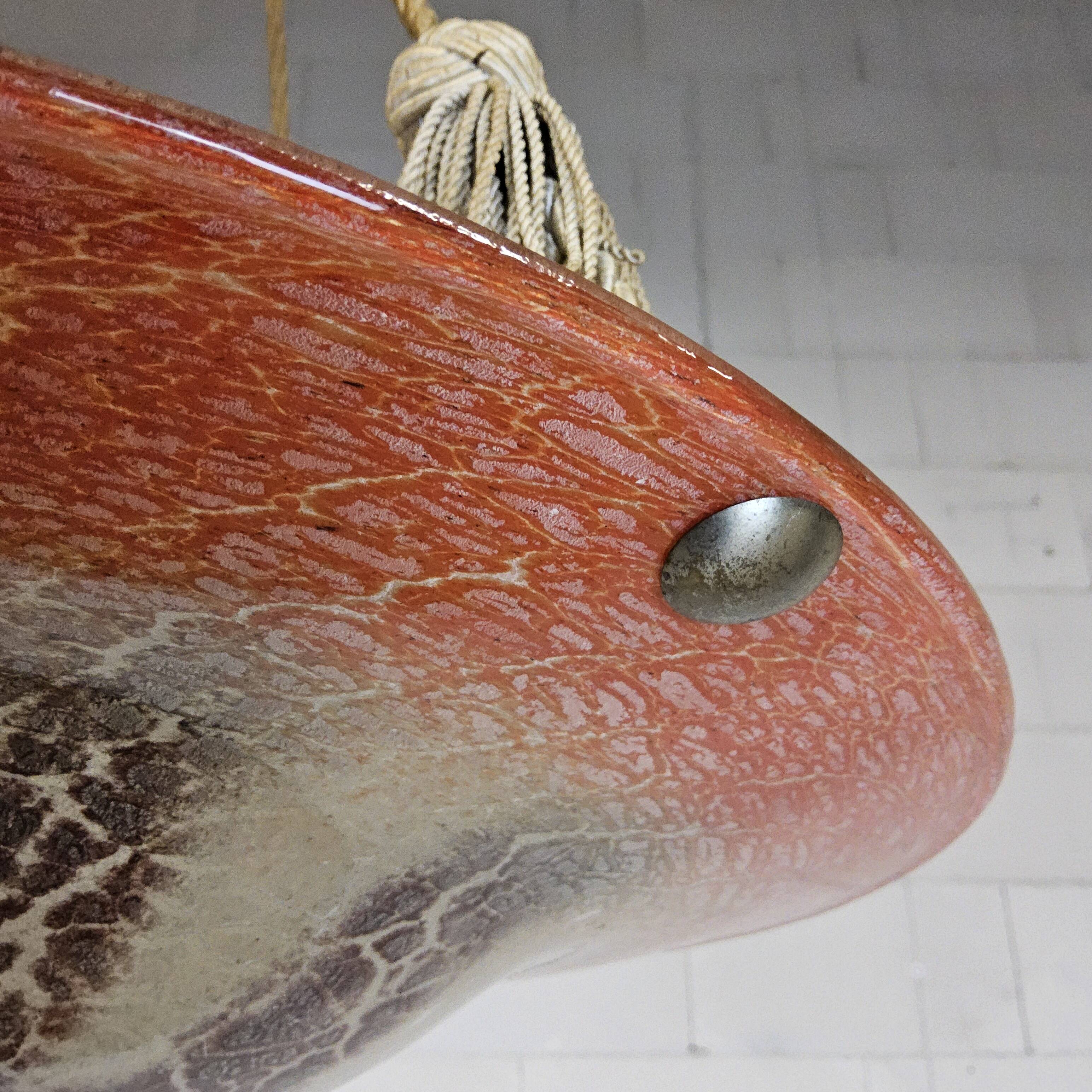 Antique orange German Art Deco WMF Ikora glass pendant lamp 1930