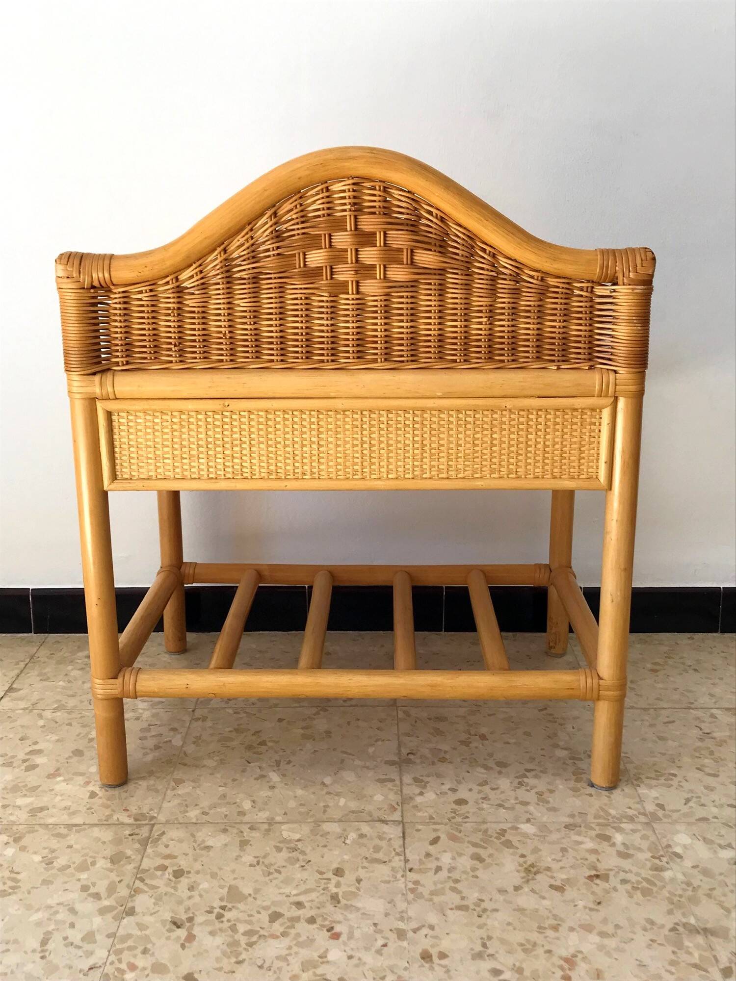 Vintage 80s rattan bedside table