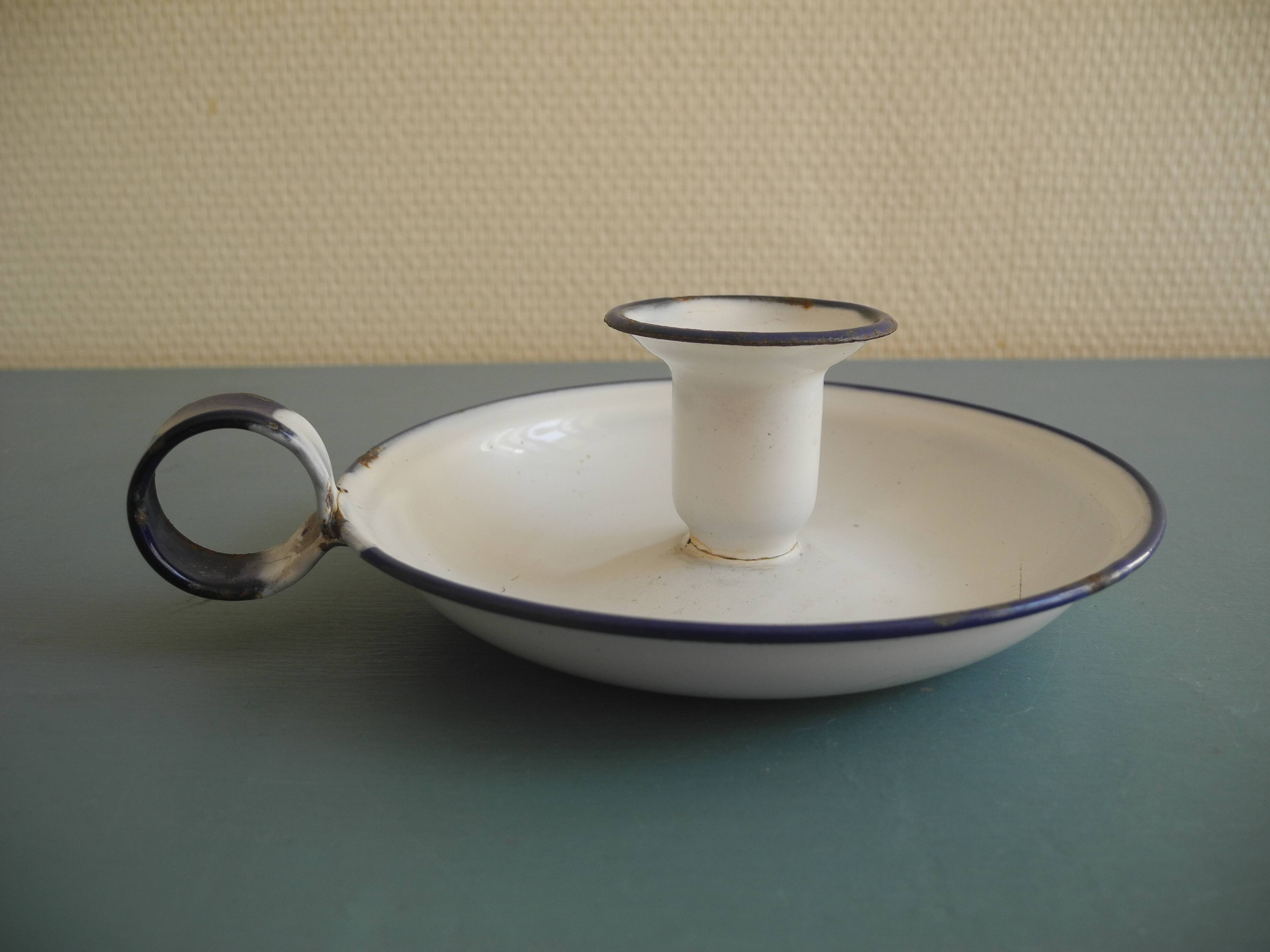 antique candlestick enamelled tin vintage candlestick Sweden