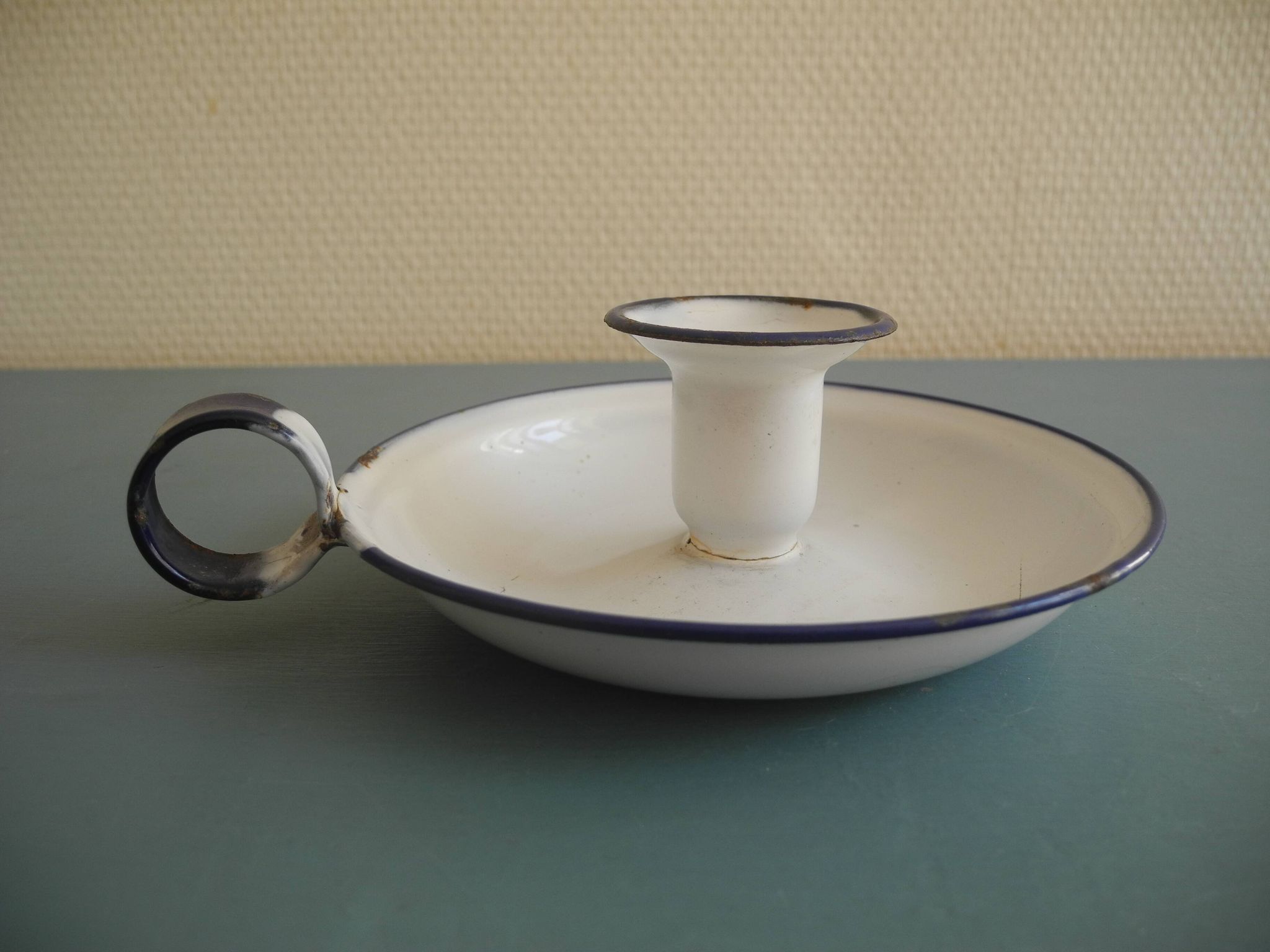 antique candlestick enamelled tin vintage candlestick Sweden