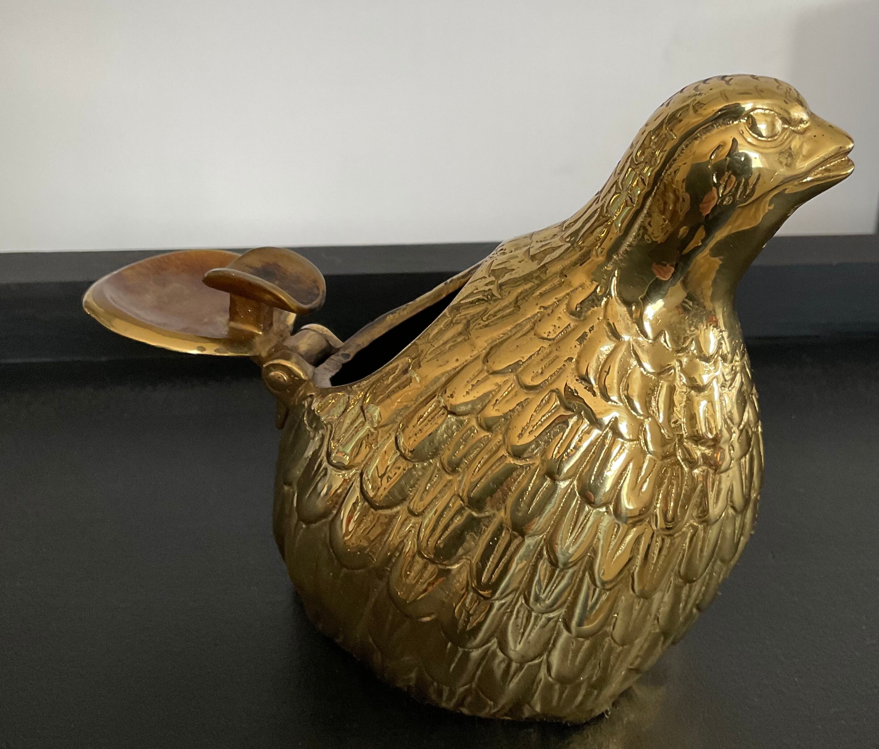 Cendrier en bronze Valenti caille ou perdrix vintage