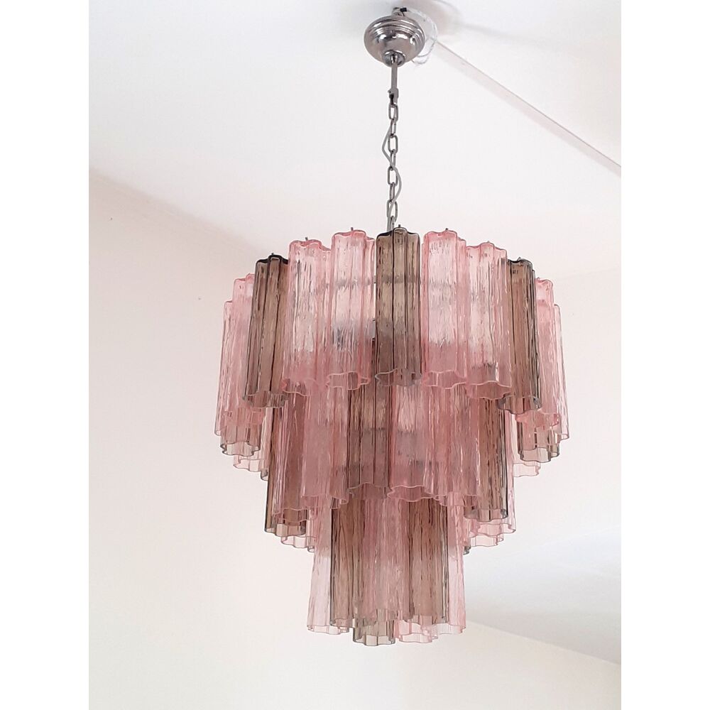 Fume’ and pink “tronchi” murano glass chandelier d60-3l
