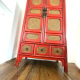 Armoire Chinoise Ancienne Rouge laquée Haute Brillance L100xP49xH175cm