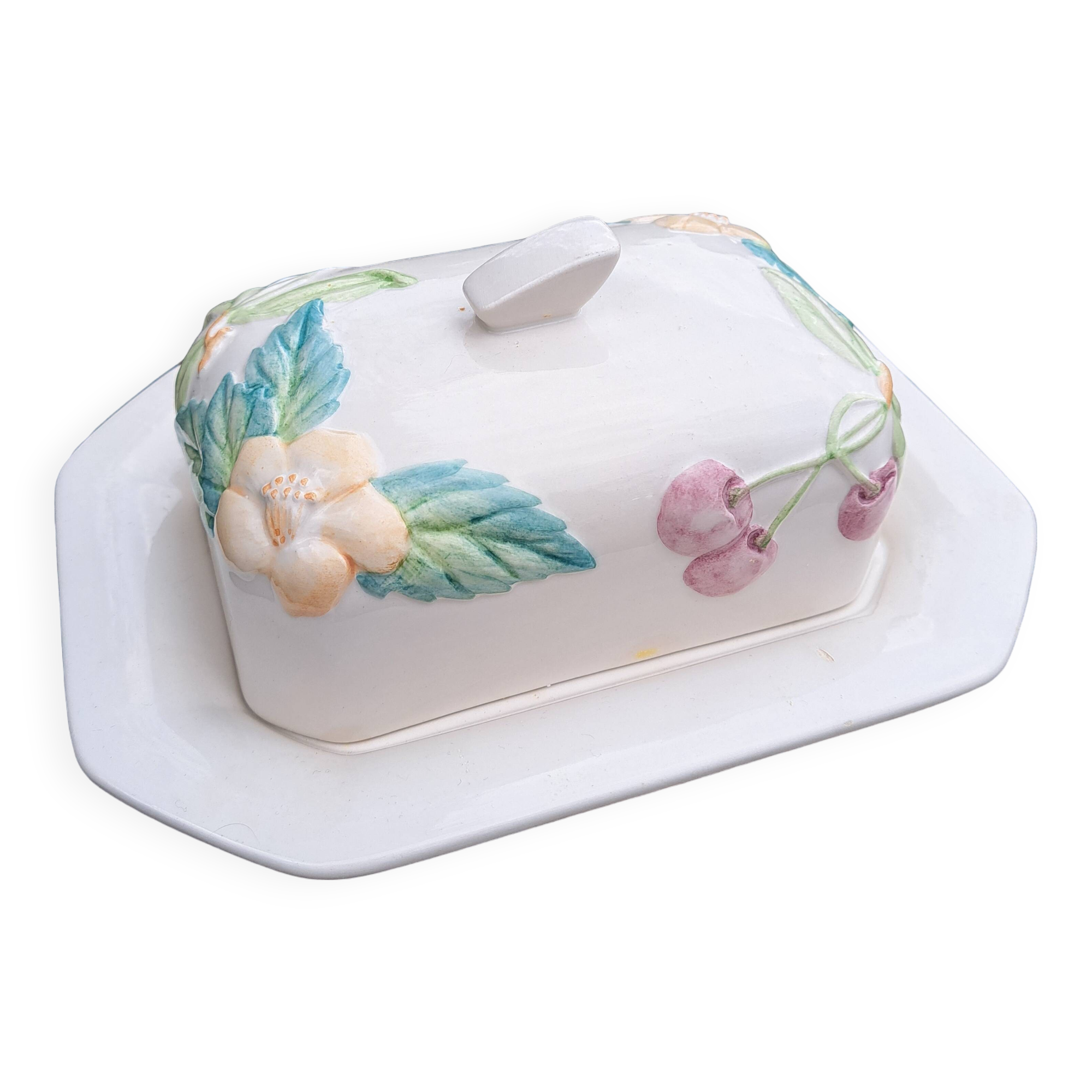 Flowered porcelain butter dish