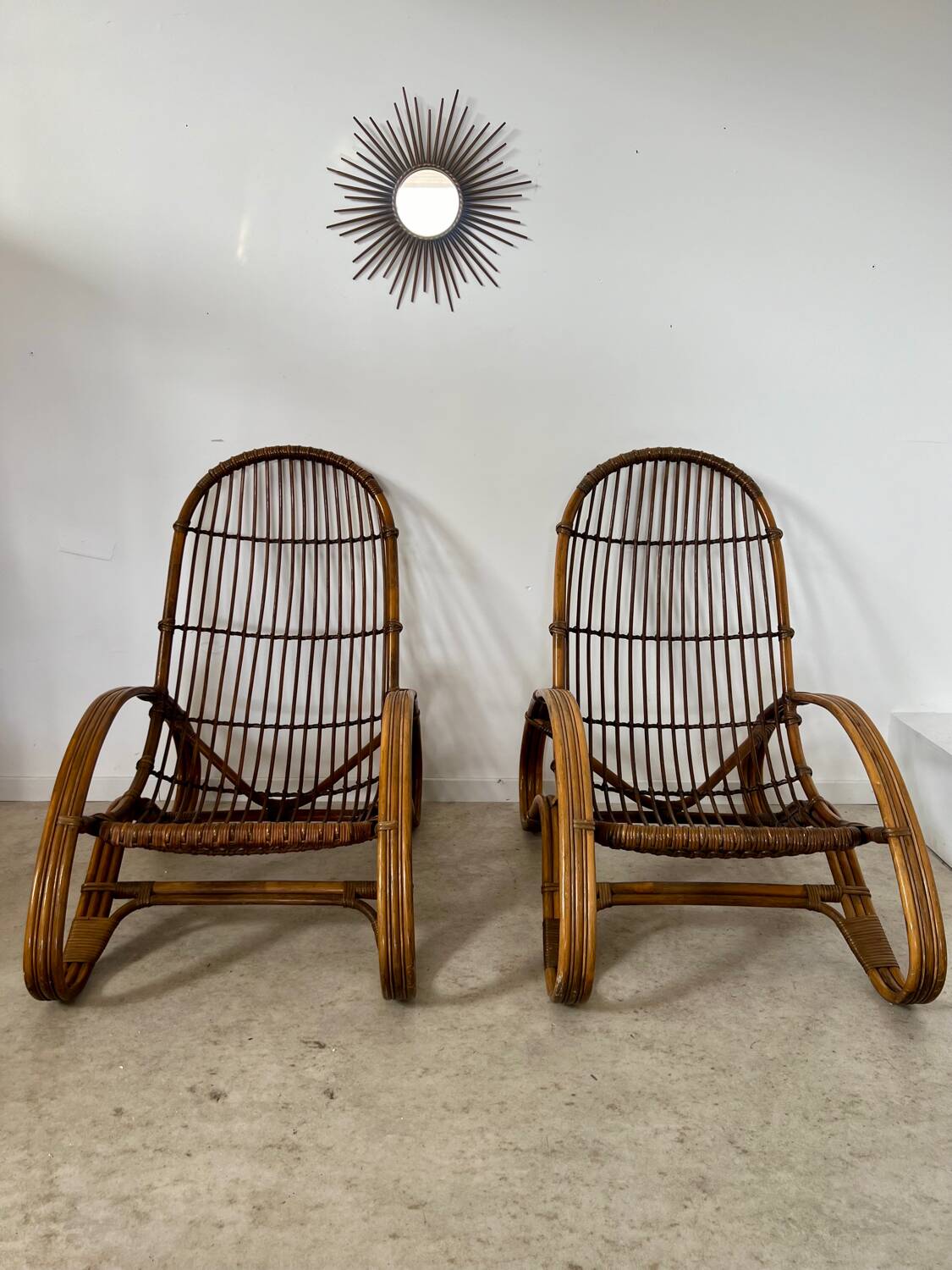 Set of 2 rattan lounge chairs armchairs Italian design from the 60s vintage rattan