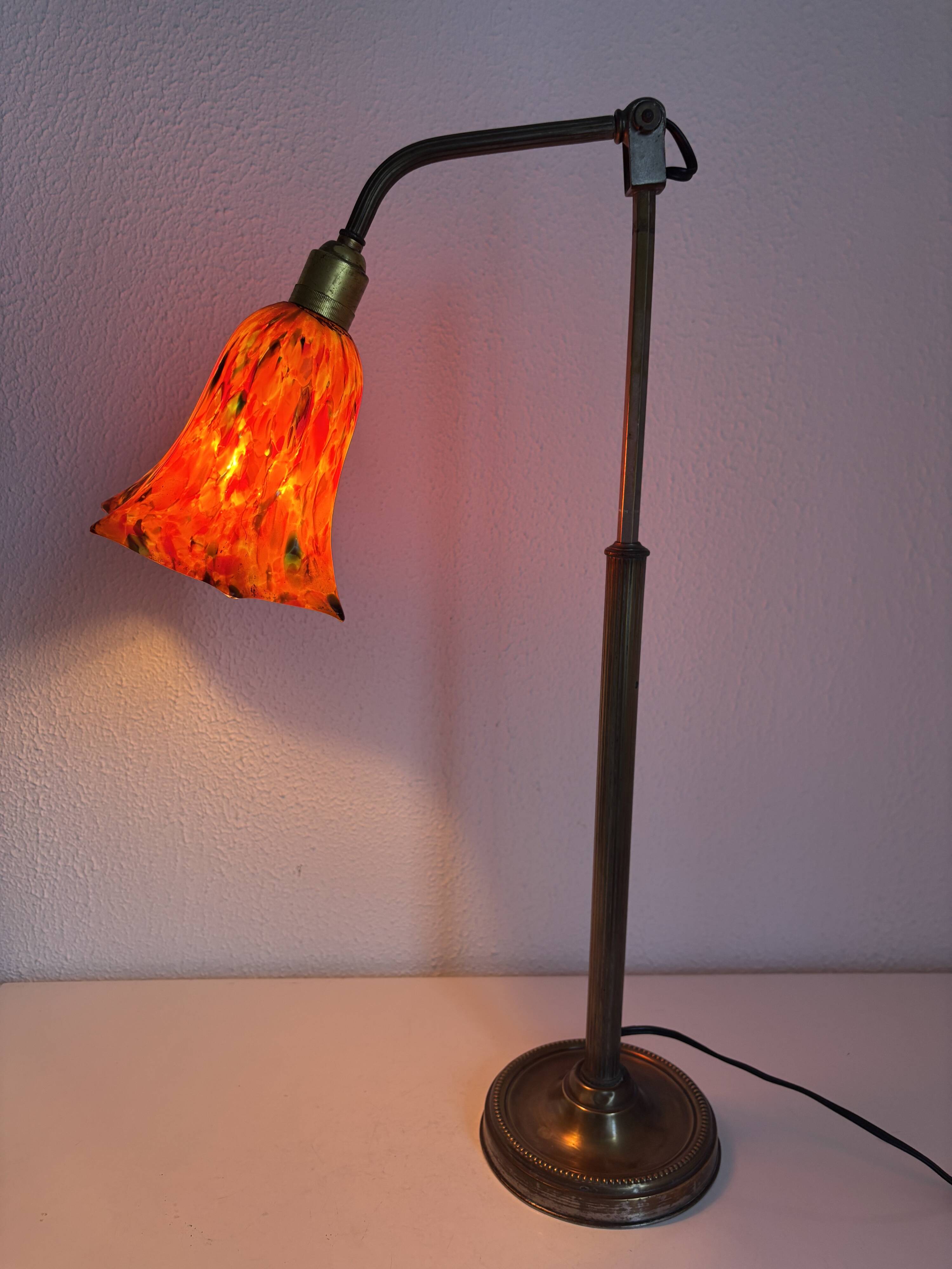 Vintage 1900 Clichy glass paste lamp, brass workshop desk - 60 cm