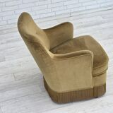 1970s, Danish lounge chair, light green furniture velour, beech wood.