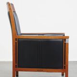 Black Cowhide Leather and Wooden Art Deco Armchair