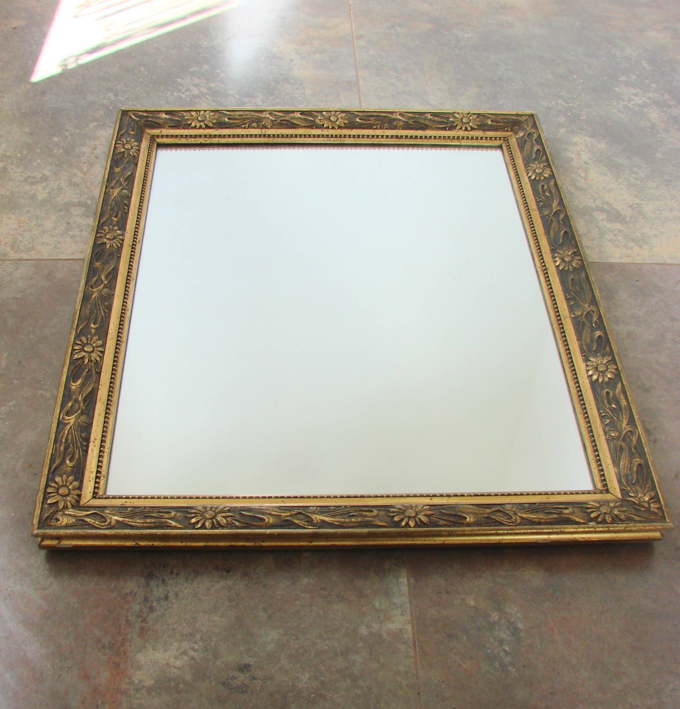 Wall mirror in an ornate frame, 1960s – vintage, gilded frame