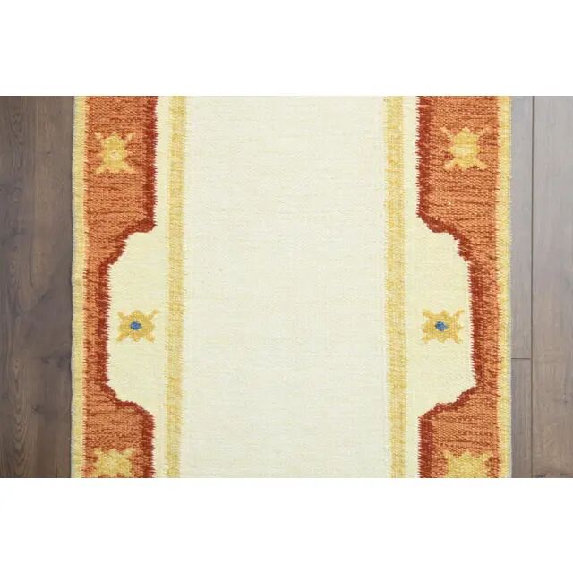 1970s Vintage Turkish Oushak Handmade Wool Cotton Beige Runner Rug 73x289