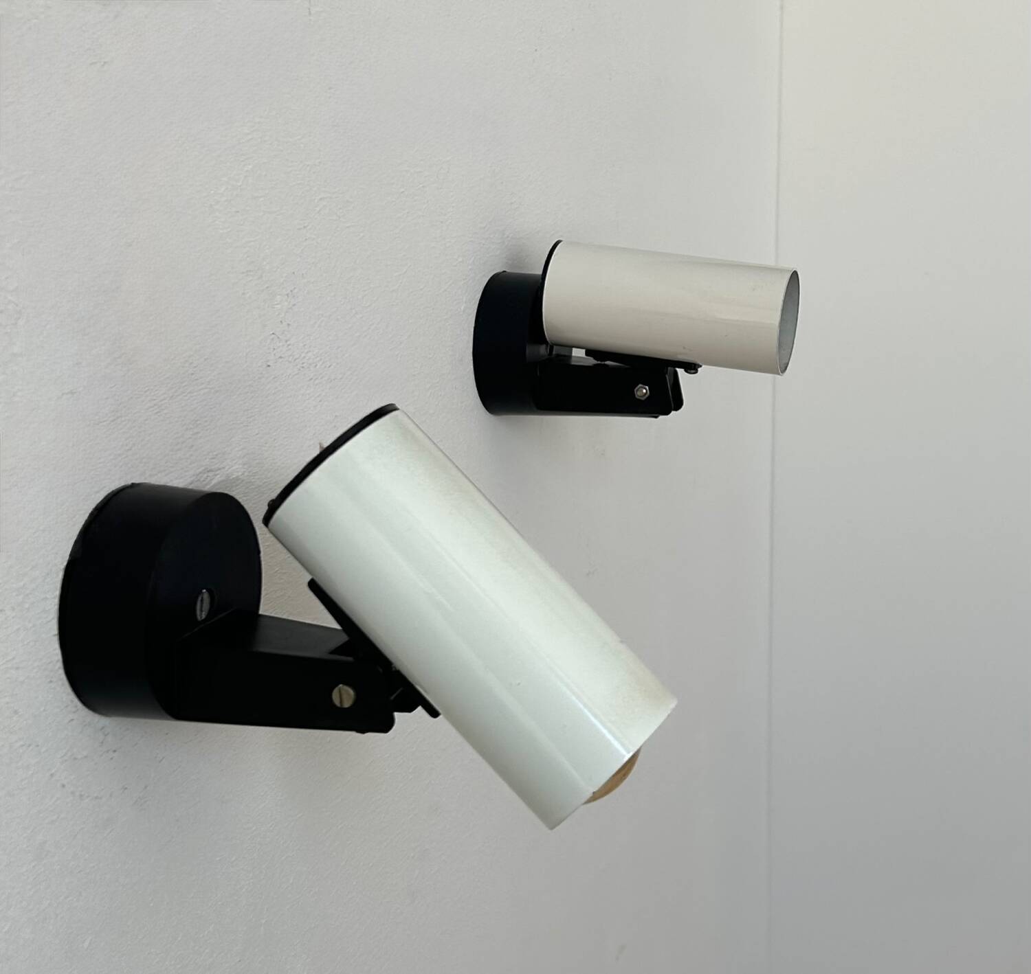 Pair of vintage adjustable wall lights, white metal, France 1970