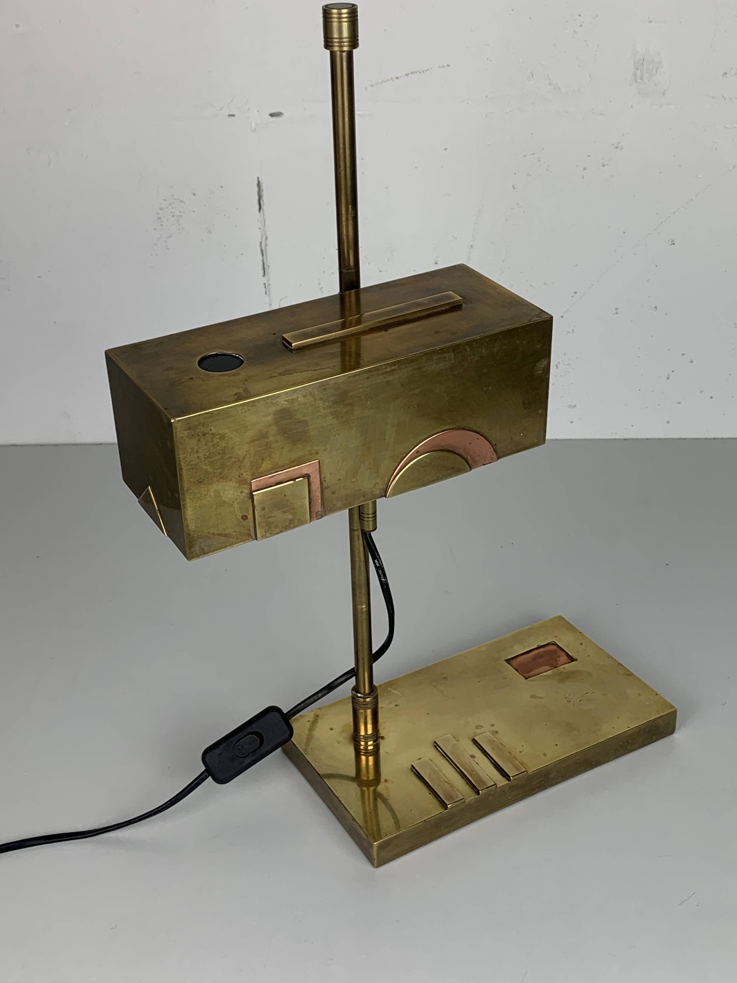 Brass Bauhaus Art Deco architectural Marcel Breuer style desk or table lamp