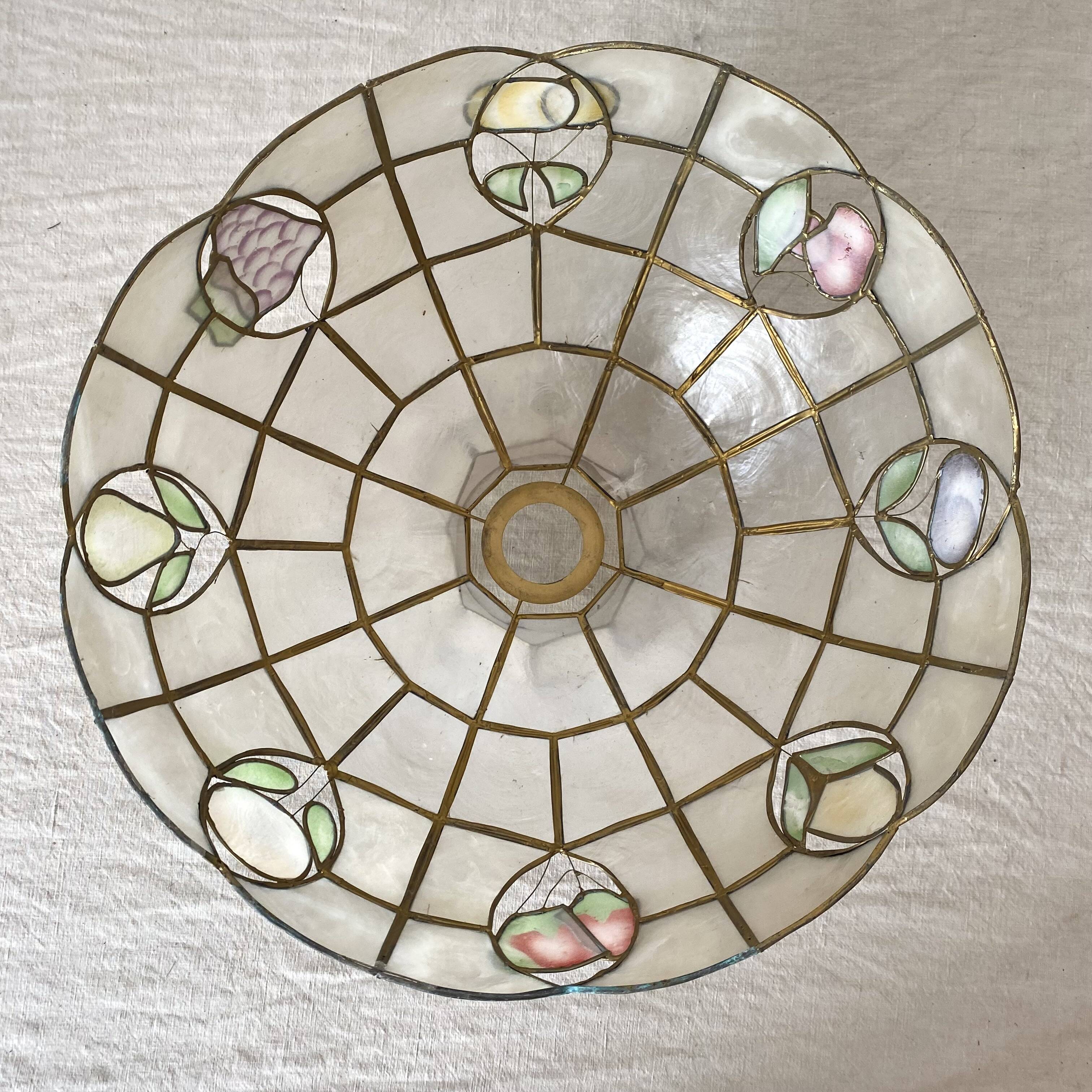 Suspension in mother-of-pearl and vintage brass, fruit decoration