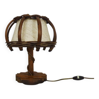 Lampe de chevet, lampe de table en rotin, bambou style Louis Sognot. Années 50