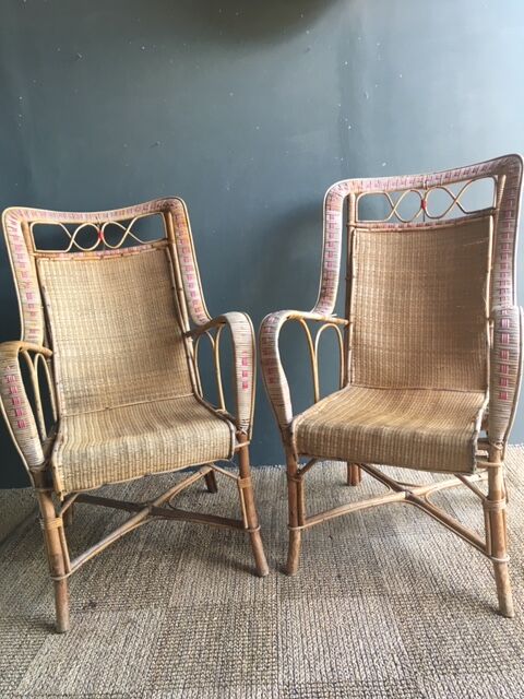 Pair of vintage rattan armchairs